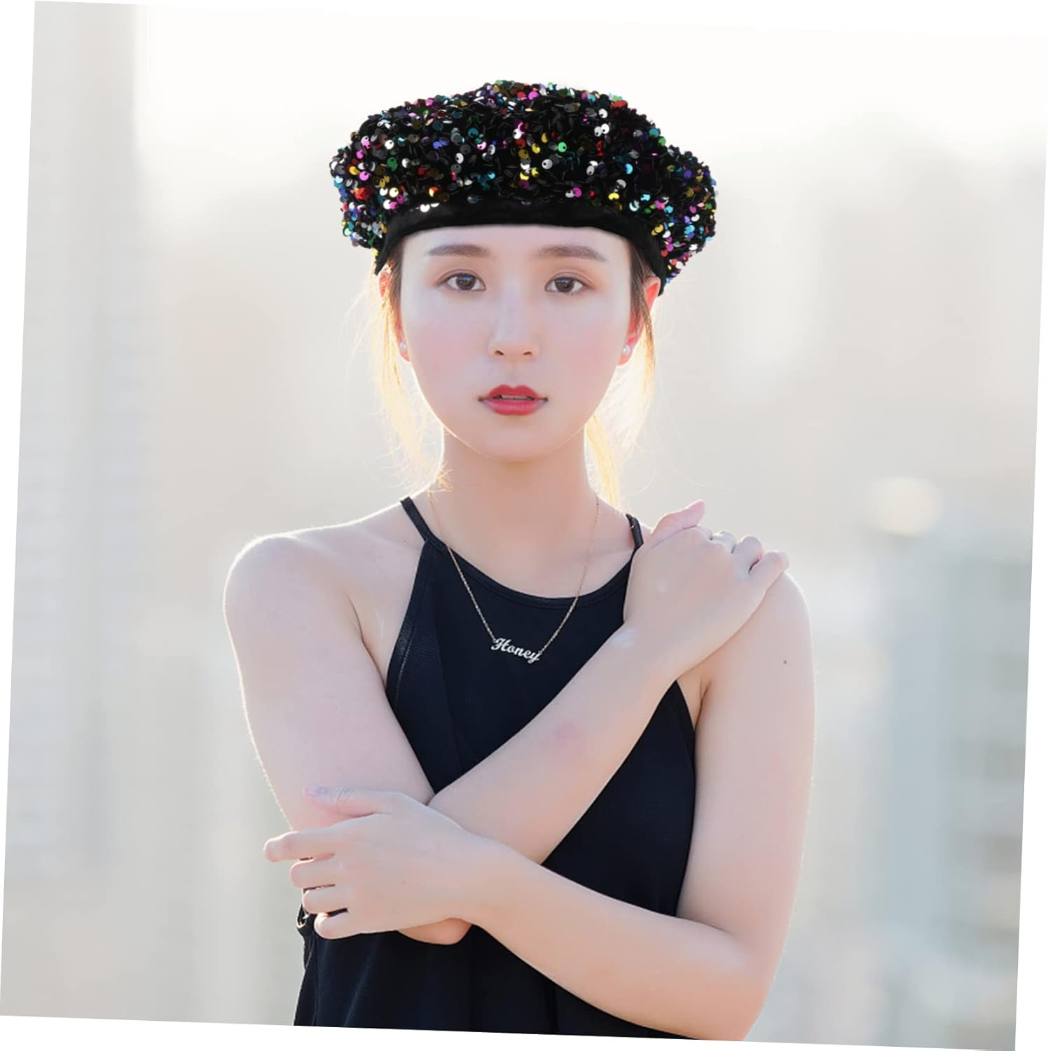 OATIPHO Sparkly Sequins Beret Lightweight Winter Hat for Women Fashion Shimmer Dance Party Cap with Comfortable Breathable Material Durable Stylish Autumn Accessory - Assorted Color image number 5
