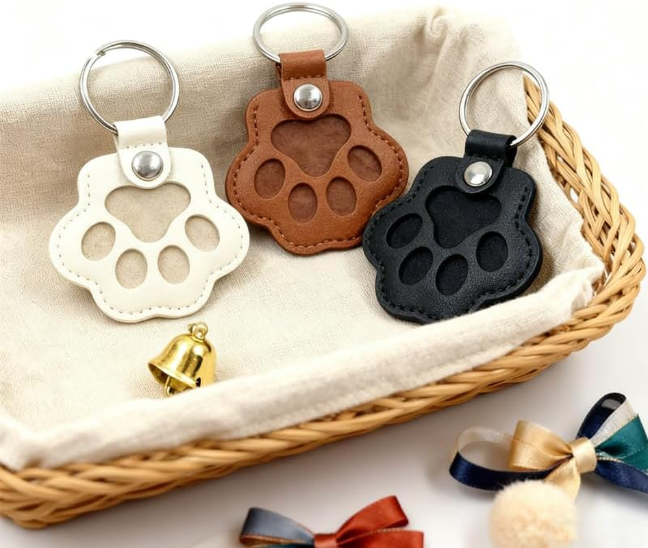 3 Pcs Dog Fur Storage Keychain, Funcyboo Cute Leather Paw Keychain Cat Fur Memory Charm Pet Hair Keepsake Keyring for Bag Purse Key Holder(Khaki,Black,White) image number 1
