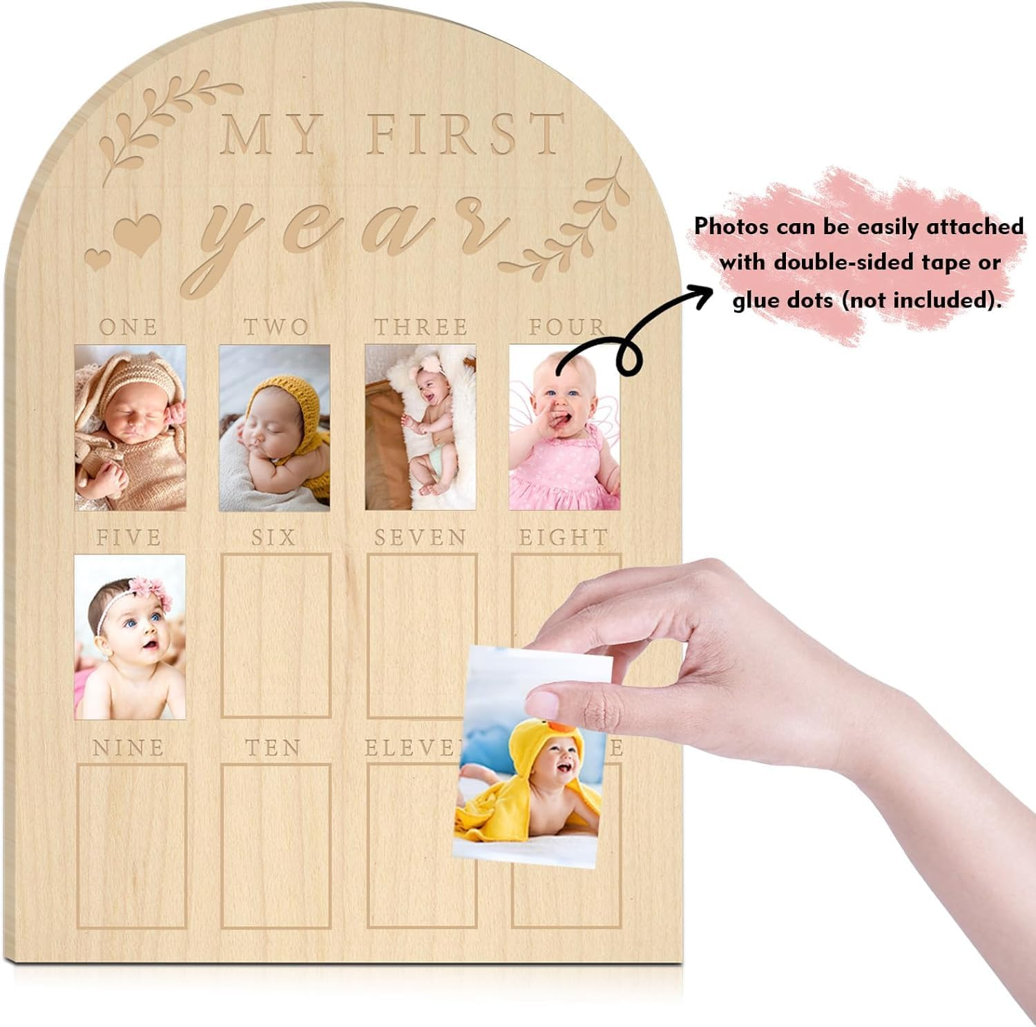 My First Year Photo Display Wood Board Baby'S First Year Photo Frame Milestone Board 12 Months Baby Picture Frame 1St Birthday Nursery Decorations for Boy Girl Baby Keepsake for Mom image number 6