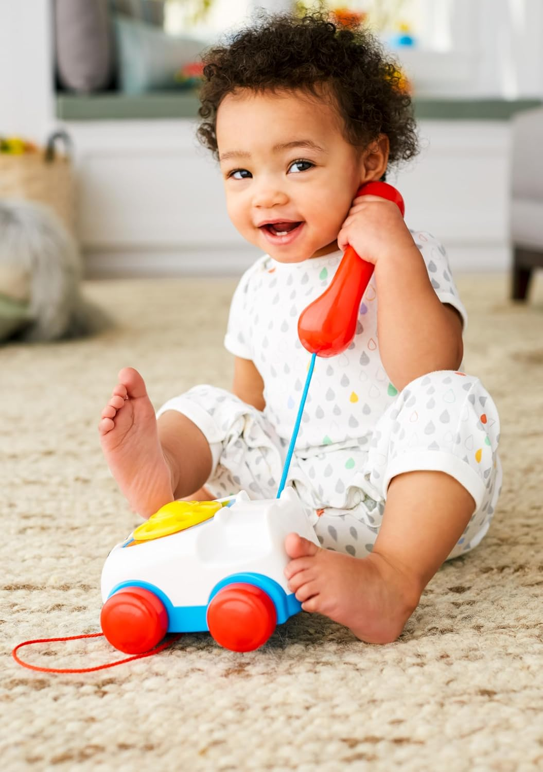 Fisher-Price Toddler Pull Toy Chatter Telephone Pretend Phone with Rotary Dial and Wheels for Walking Play Ages 1+ Years image number 2
