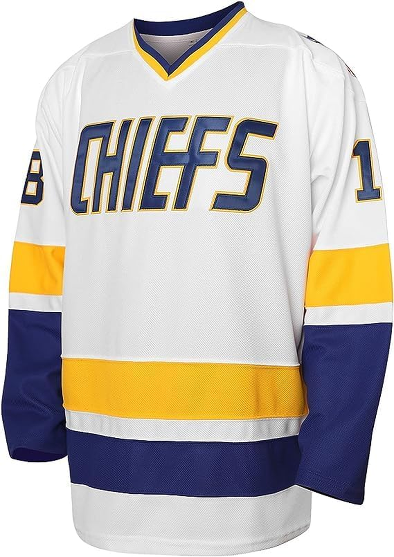 Atonmore Hanson Brothers Hockey Jersey Charlestown Chiefs 17 Steve 18 Jeff Slap Shot Movie Hockey Jerseys Blue White
