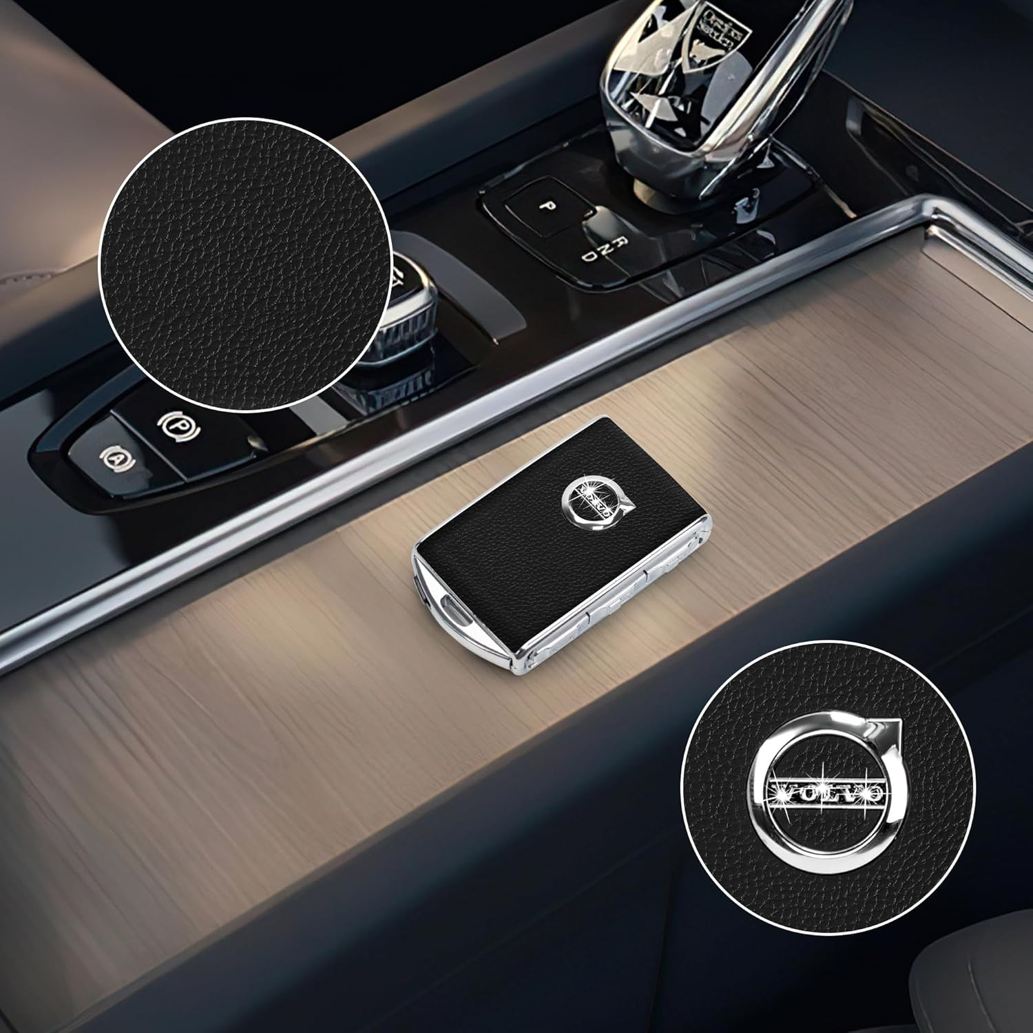 Car Key Case Fob Cover for Volvo XC90, XC60, XC40, S60, S90, V90, Polestar 1, Polestar 2, Polestar 3 Top Layer Cow Leather (Black) image number 1