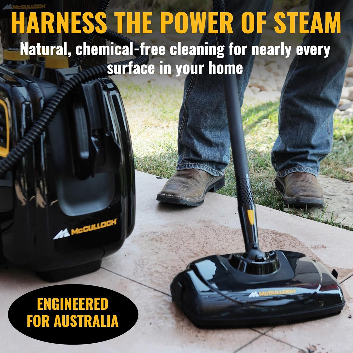 Mcculloch MC1385 Deluxe Canister Steam Cleaner &ndash; 120-Min Steam, 1892.71 Ml Tank, Upright Design &ndash; Designed for Australian Conditions &ndash; Compatible with Indoor & Outdoor Surfaces image number 1