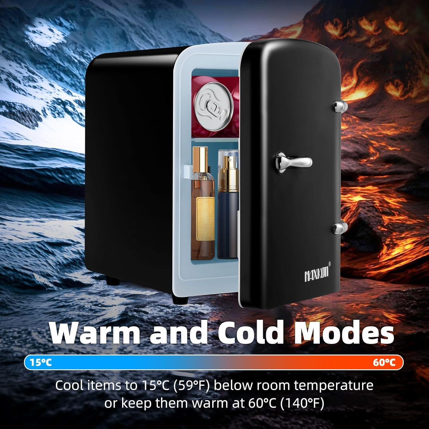Maxkon 4L Mini Fridge 6 Can Portable Cooler Warmer Personal Countertop Refrigerator for Home Office Bar Car Drinks Skincare Cosmetics Foods, Black image number 5