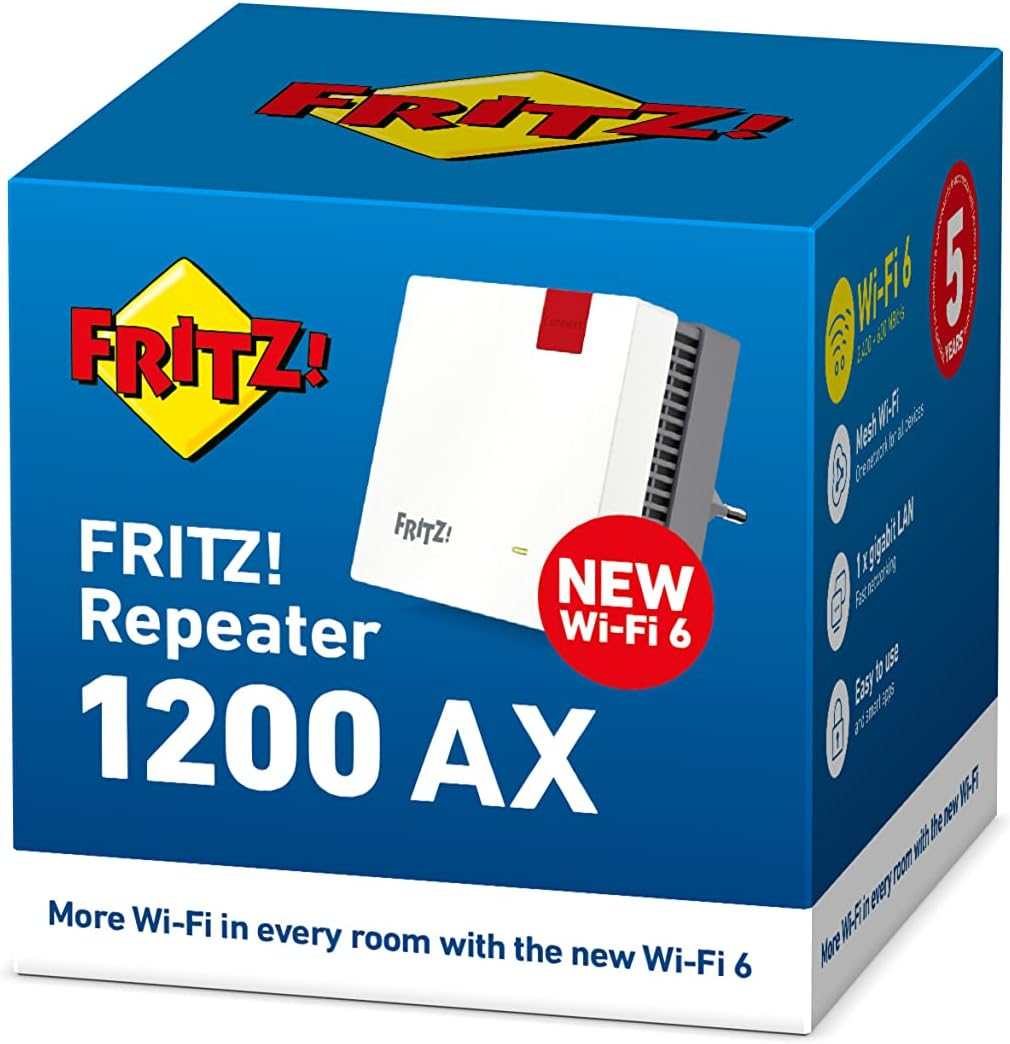 AVM Fritz!Repeater 1200 AX International, Wi-Fi 6 Mesh Repeater, up to 2,400 Mbps (5 Ghz) & up to 600 Mbps (2.4 Ghz), Wi-Fi Access Point, WPS, International Version image number 5