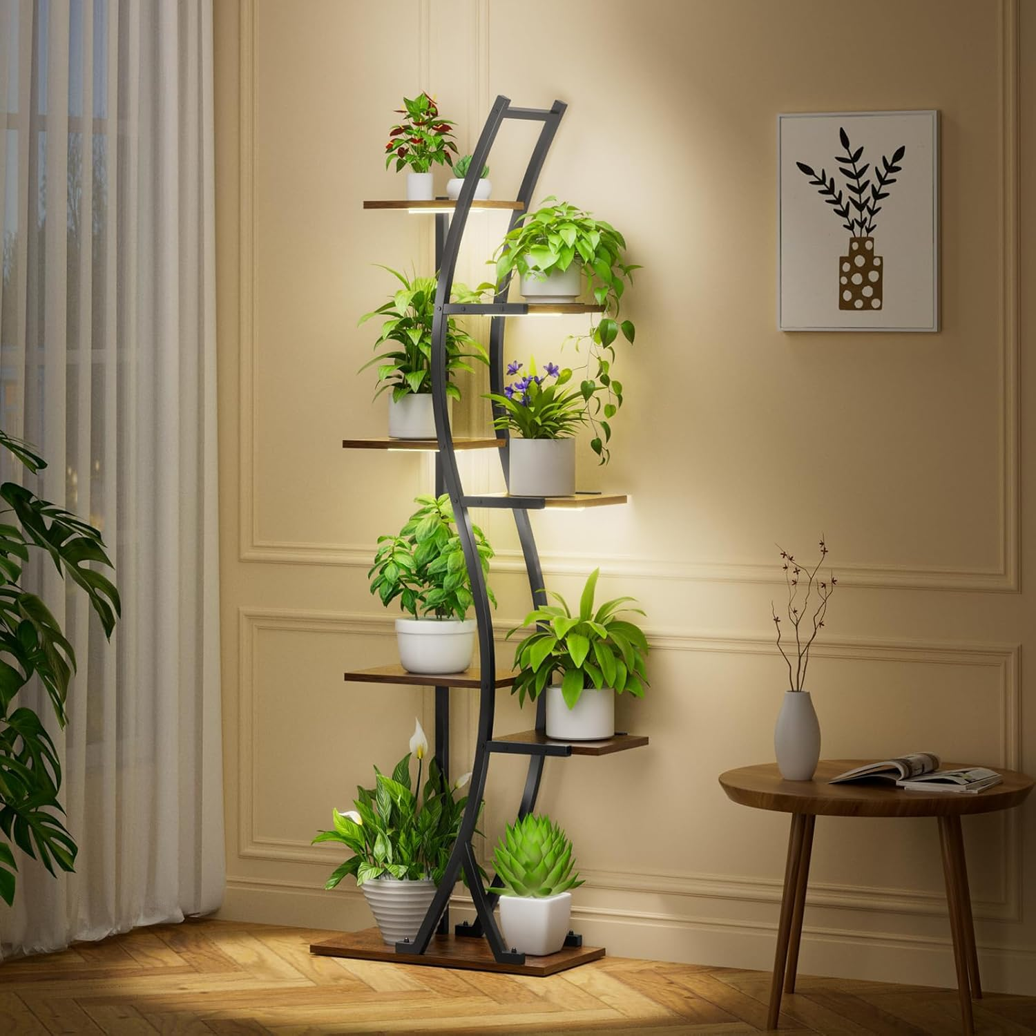 160Cm Plant Stand Indoor, 7-Tiered Indoor Plant Shelf with Grow Lights Can Hold a Variety of Indoor Plants, S-Shaped Plant Stand Display Stand, Suitable for Bedroom, Terrace, Living Room image number 4