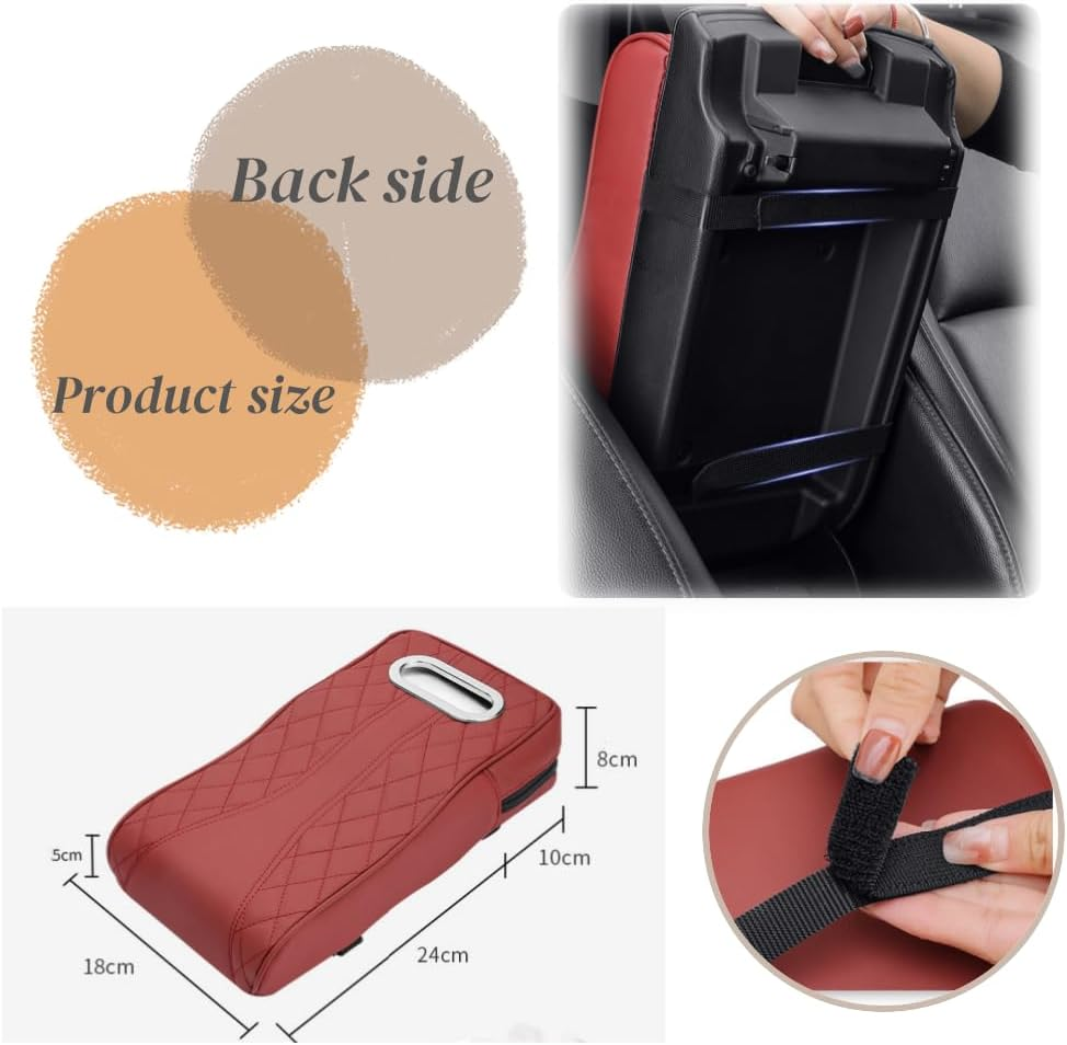 Car Armrest Cover Car Center Console Pad Leather Car Armrest Cover Diamond Pattern Memory Foam Soft and Breathable Tissue Storage Universal Armrest Pad Suitable for Most Cars Black image number 4