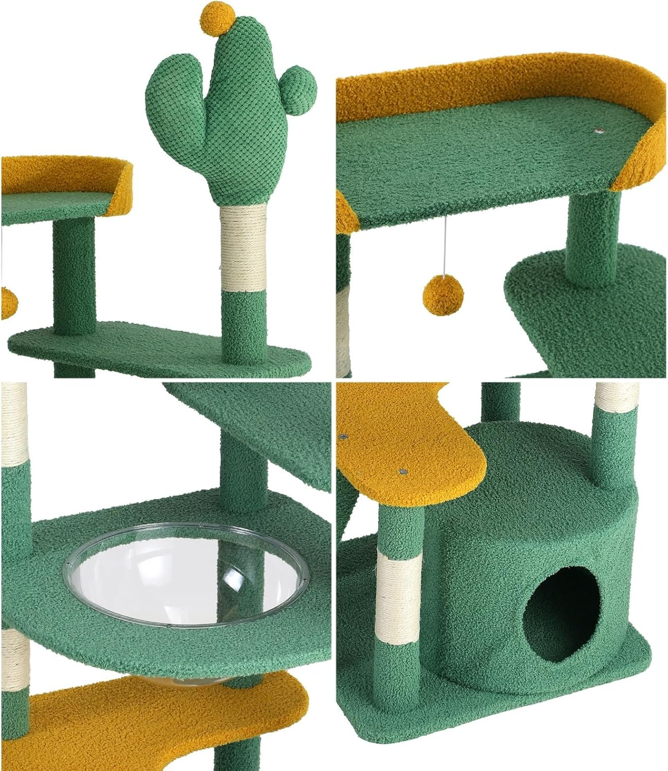 Alopet 144Cm Cat Tree with Ladder and Scratching Post, Cat Tower Condo Green