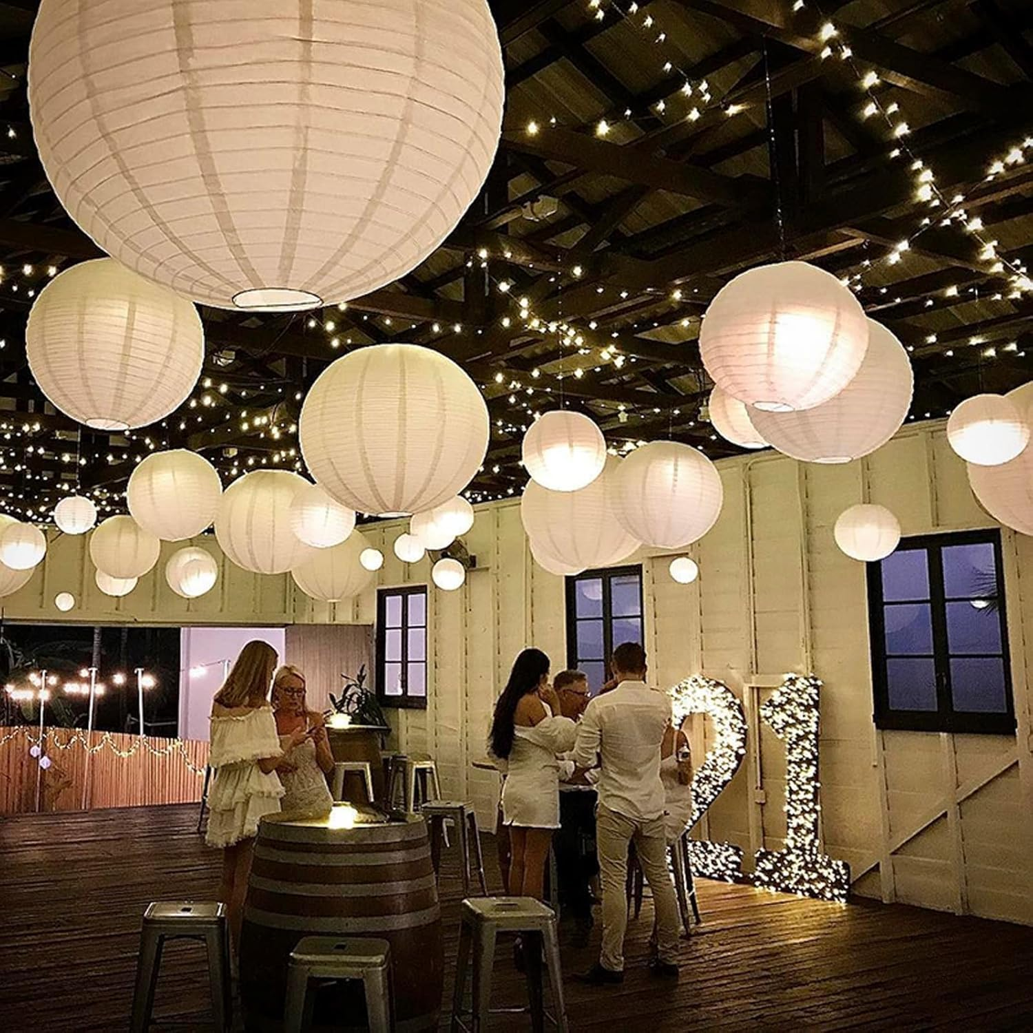 20Pcs White Paper Lanterns, 6" 8" 10" 12" round White Paper Lantern Decorations with Hanging Line for Weddings Decoration, Indoor and Garden Party Decoration image number 6