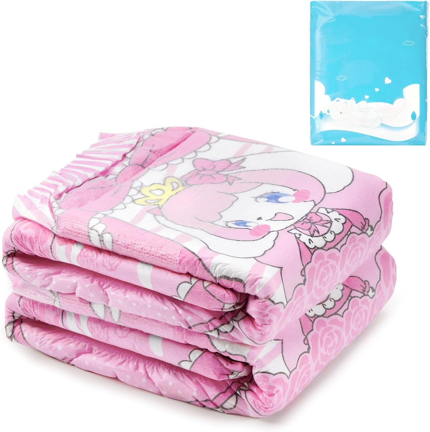 Littleforbig Adjustable Velcro Closure Adult Printed Cloth Back Diaper 2 Pieces - Little Beauty (XL) image number 4