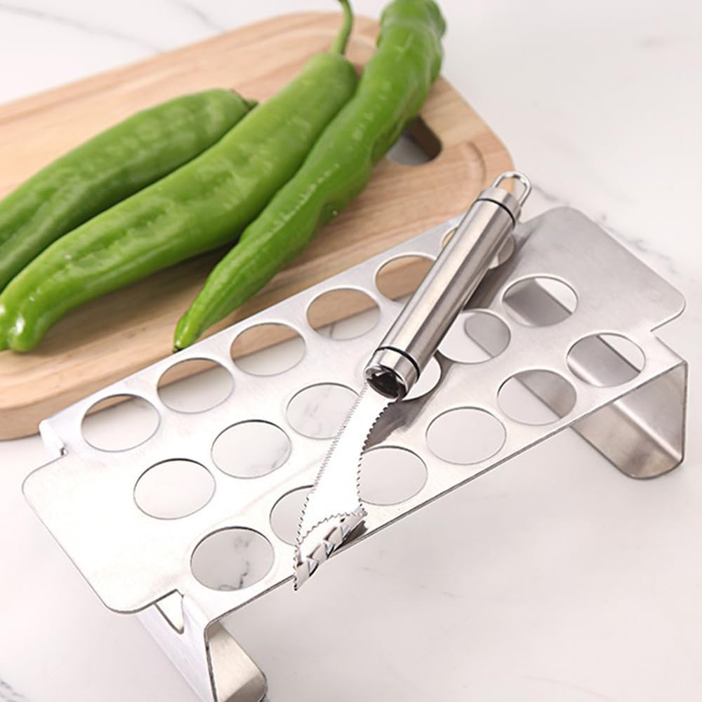 2 Pcs Stainless Steel Chili Grills with 2 Jalapeno Corer Tools, Outdoor BBQ Non-Stick Grills, Jalapeno Popper Holder for Grills, Perfect for Cooking Chili, Chicken Legs, 18 Funnel Holes Grill Tools