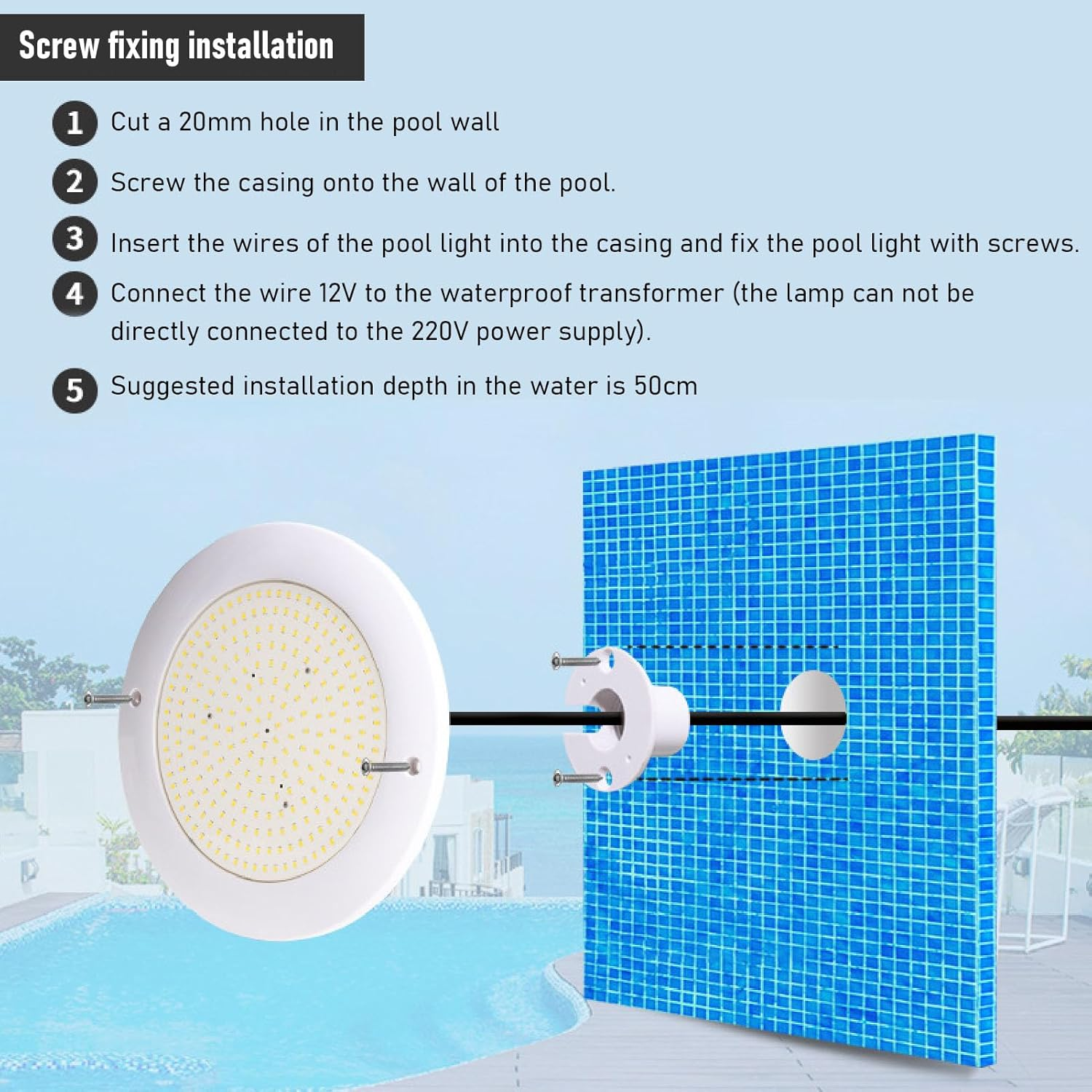 Cryfokt RGB Pool Light 12V 18W ABS PC IP68 Water Proof Underwater Light for Pools & Aquariums (White Light) image number 3