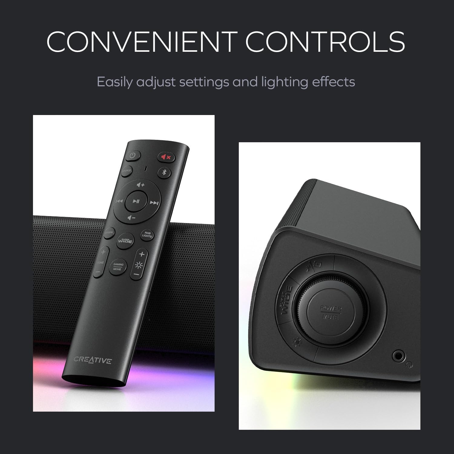 Sound Blaster GS5 RGB Gaming Soundbar with Superwide Technology, Powered via Adapter, up to 60W Peak Power, Bluetooth 5.4, Optical-In, Headphone-Out Port, for PC and TV image number 3