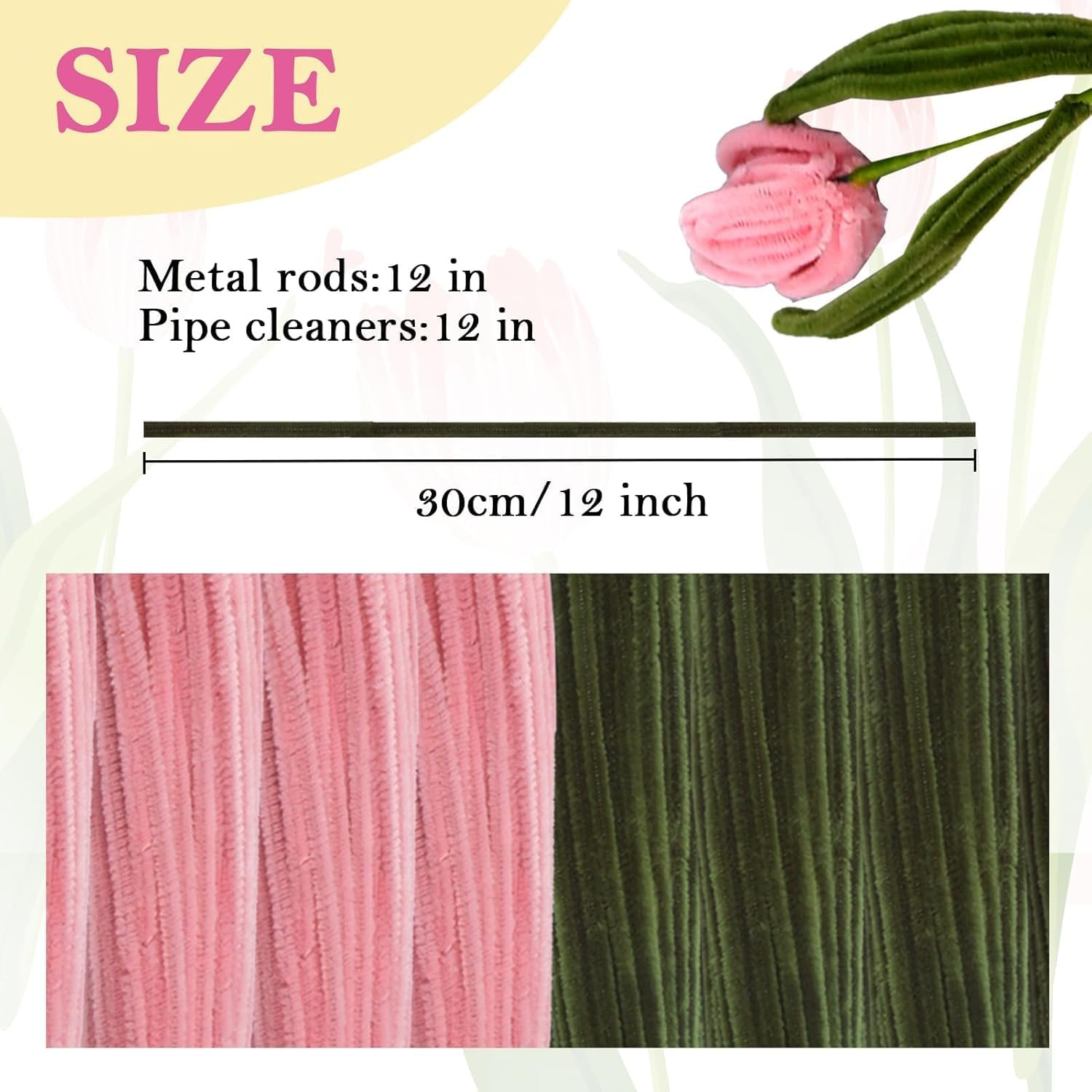 200 Pieces Pipe Cleaners Craft Supplies DIY Chenille Stems Tulip Bouquet Kit Craft Supplies Bulk for DIY Art and Craft Projects Creative Gift Wrapping Party Decorations image number 4