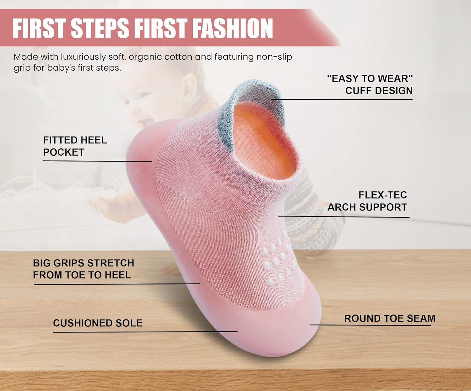 Baby Shoes Boys Girls First Walking Shoes Non Slip Soft Sole Sneakers Toddler Infant Babygirl Sock Shoes image number 5