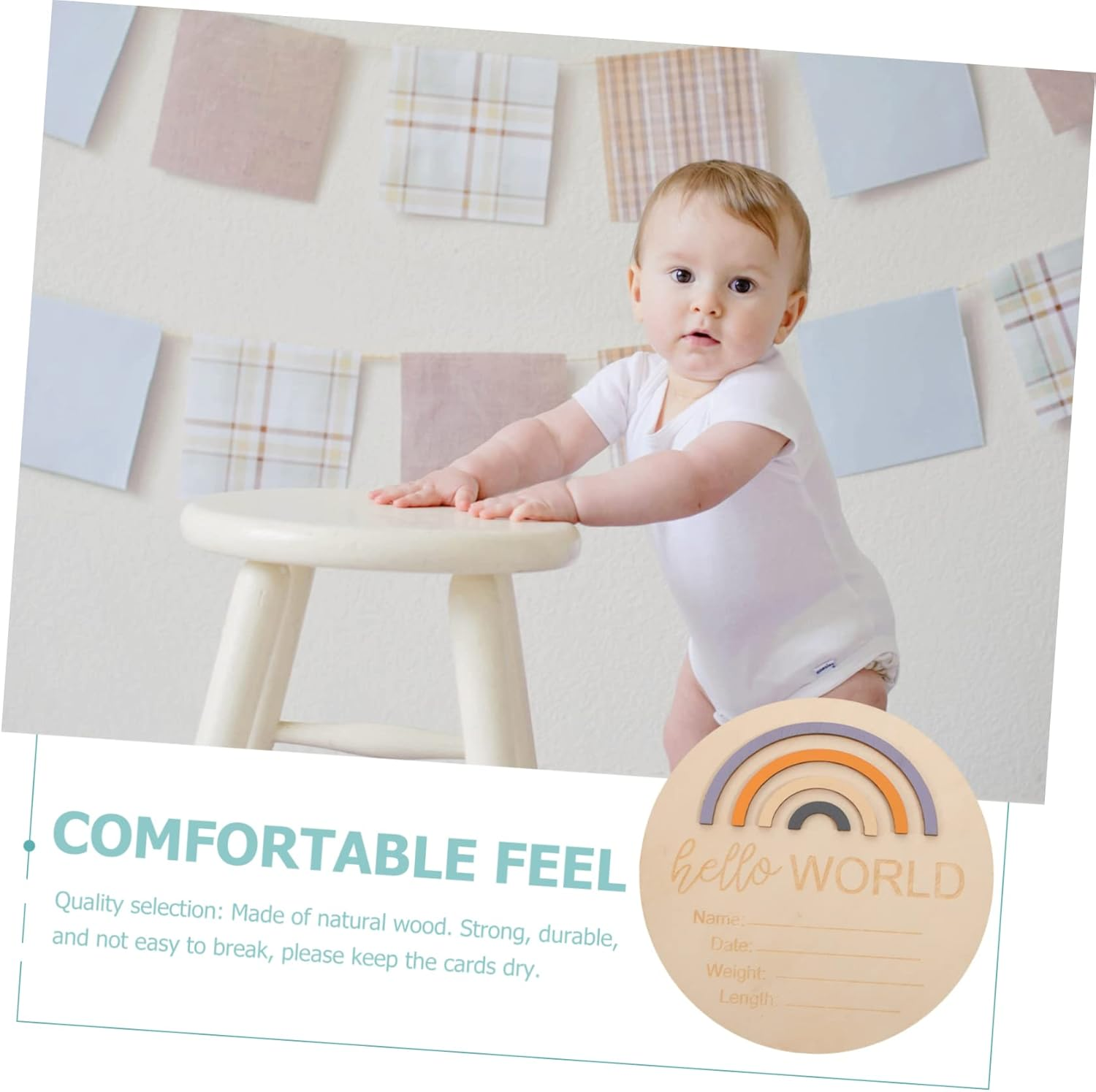 Milestone Wooden Photo Prop Name Sign Newborn Months Card for Gender Reveal Shower Parents Gift image number 2