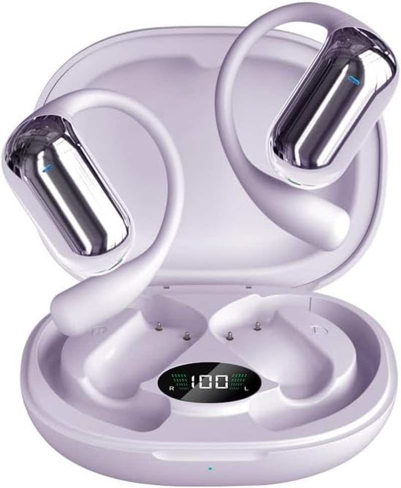 Air Line Headphones, Bluetooth 5.4, Clear Conversations, Single Sided/Dual Sided Automatic Pairing, Large Charging Case - Ideal for Sports, Commuting and Gaming (White)