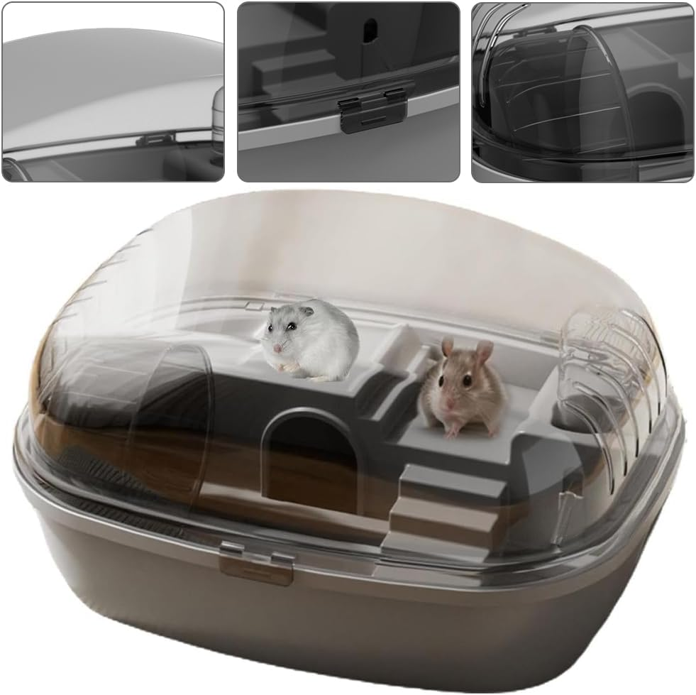 Panoramic Hamster Cage, Fully Equipped Mouse Basket Kit, Easy Clean Cricetinae Coop, Removable and Washable, for Dwarf & Syrian Rat (Starlight Gray) image number 4