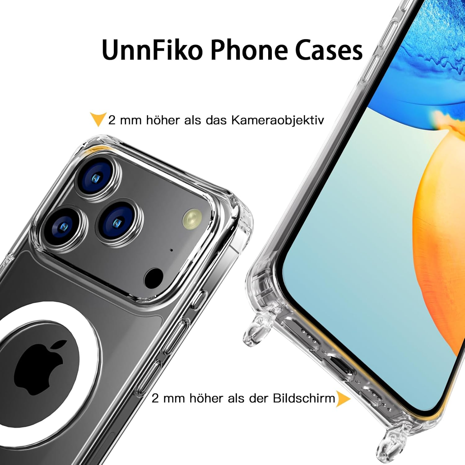 Unnfiko Mobile Phone Chain for Iphone 17 Pro, Magsafe Case with Strap, Transparent Magnetic Mobile Phone Case with Adjustable Chain for Hanging