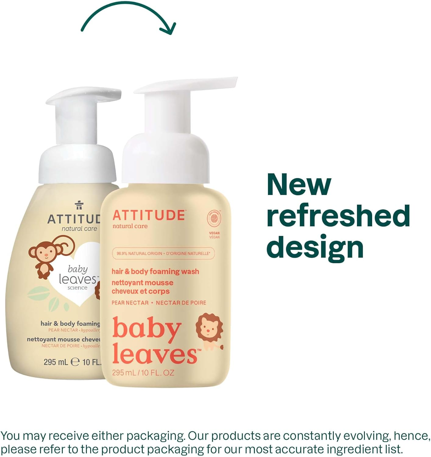 ATTITUDE Baby Leaves Science 2-In-1 Hair and Body Foaming Wash Pear Nectar 10 Fl Oz 295 Ml image number 3