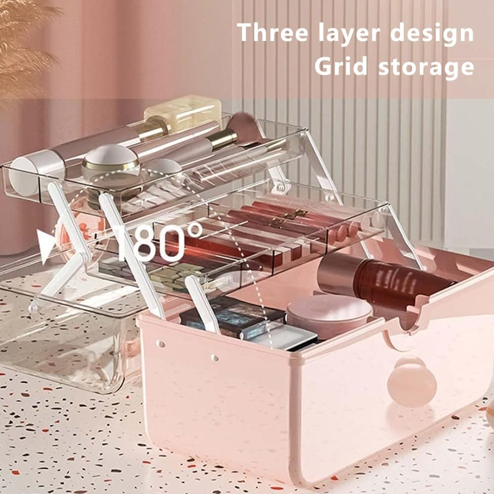3 Layers Plastic Portable Storage Box, Multipurpose Organizer and Storage Case for Art Craft and Cosmetic, Portable Handled Storage Box for Home, School, Office image number 5