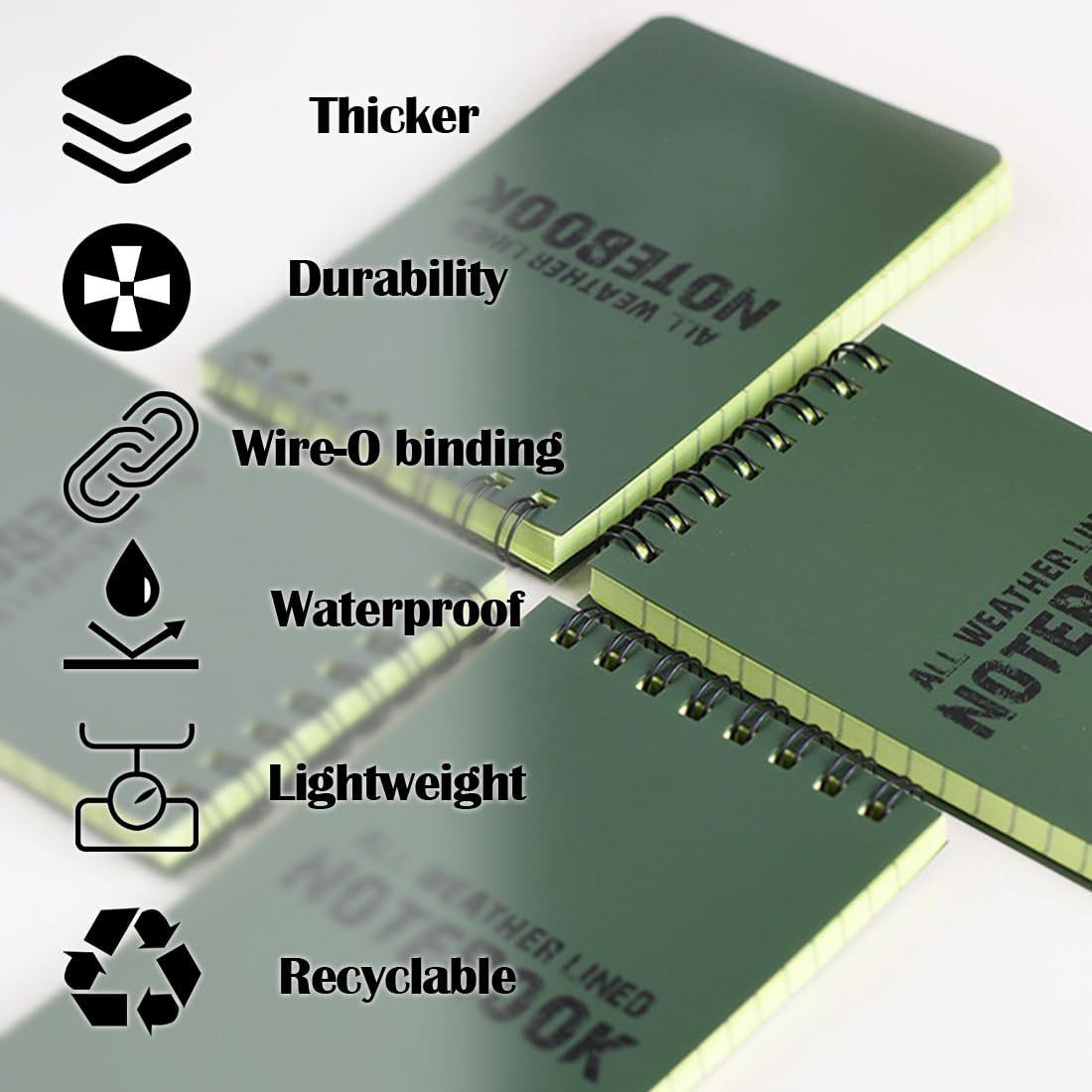 LZYMSZ 10PCS Waterproof Notebook, 3 X 5" 48 Sheets Pocket Spiral Memo Paper Notepad All-Weather Field Notebooks, Tactical Note Book Police Rain Notepad with Grid Paper for Outdoor Activities Recording image number 4