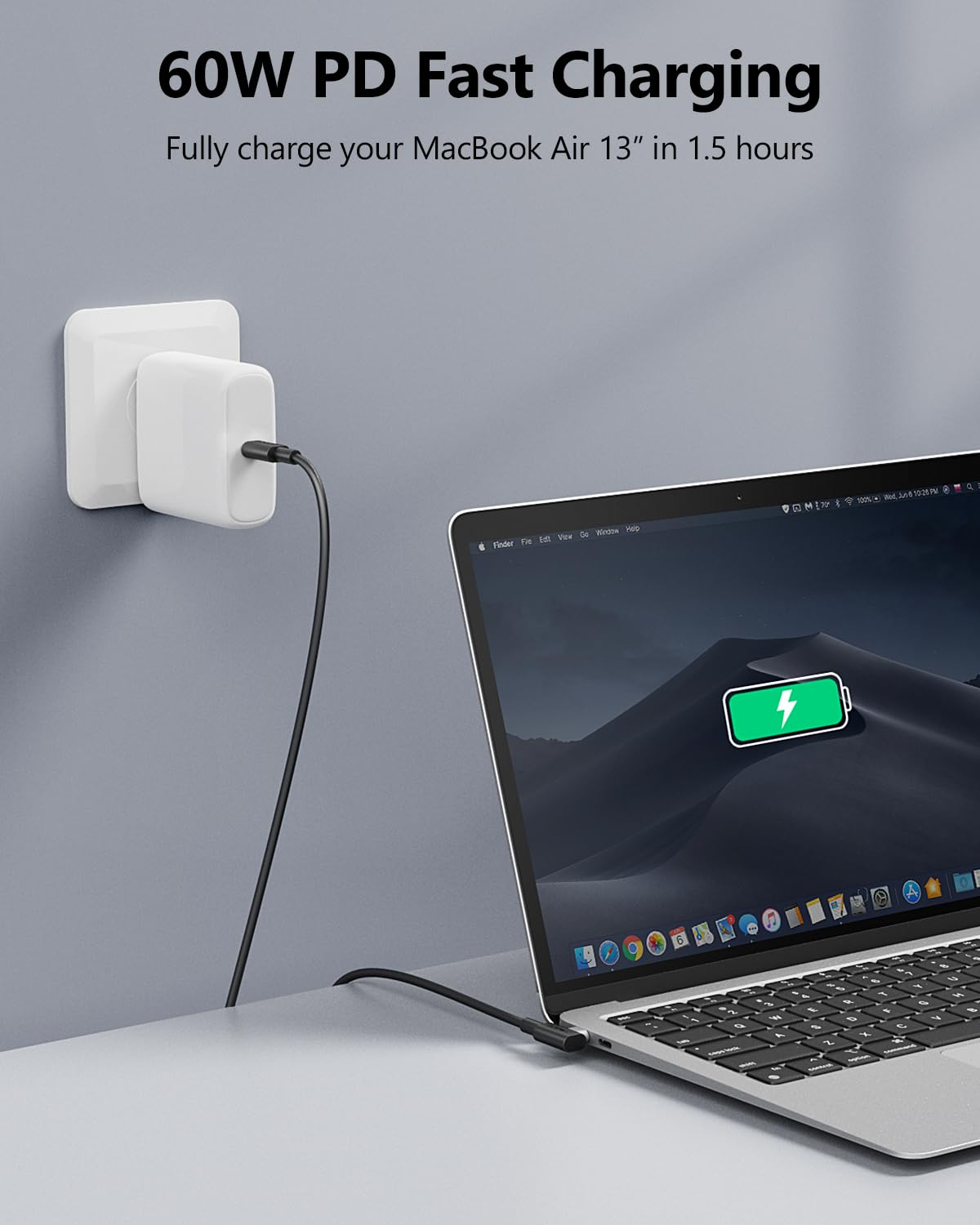 SUNGUY USB C to USB C Cable 0.6M [2 Pack], Right Angle 90 Degree Type C to C 60W PD Fast Charge Compatible for Samsung Galaxy S22 /S20/S10, Macbook Air/Pro, Ipad Pro 2022/2020, Pixel 4/3 XL and More image number 3