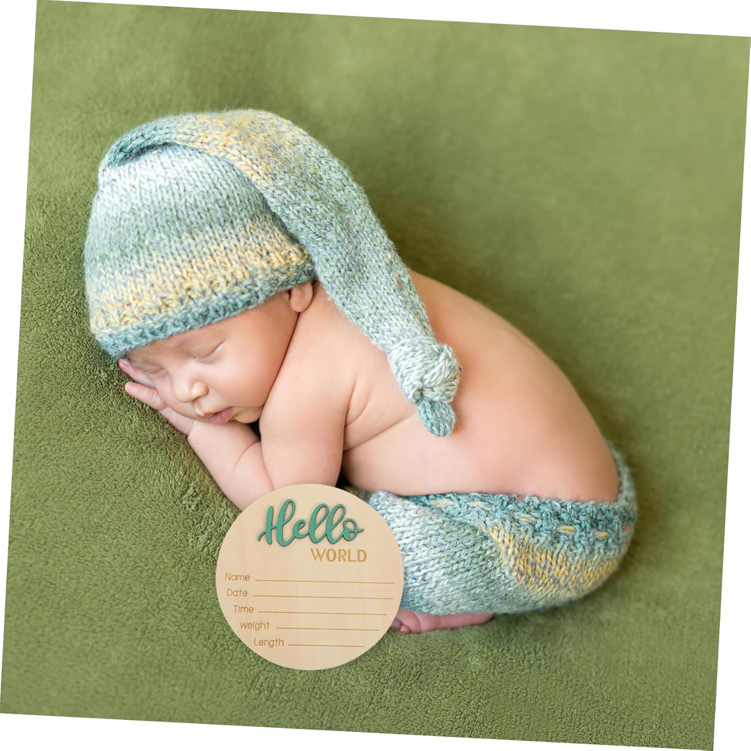 Beaupretty Newborn Name Sign Wooden Birth Announcement Prop round Shape Photography Decor for Shower Simple Design for Recording Name Weight image number 5