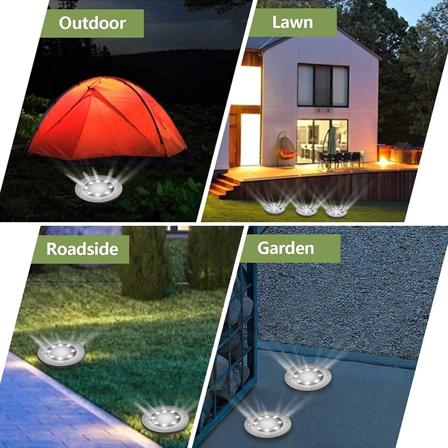 FIME. 12 Pack Solar Ground Lights with 8 LED - Upgraded Solar Garden Lights Outdoor Warterproof - Landscape Lighting for Yard, Driveway, Deck, Patio, Pathway, Walkway (12 Pack - White Light)