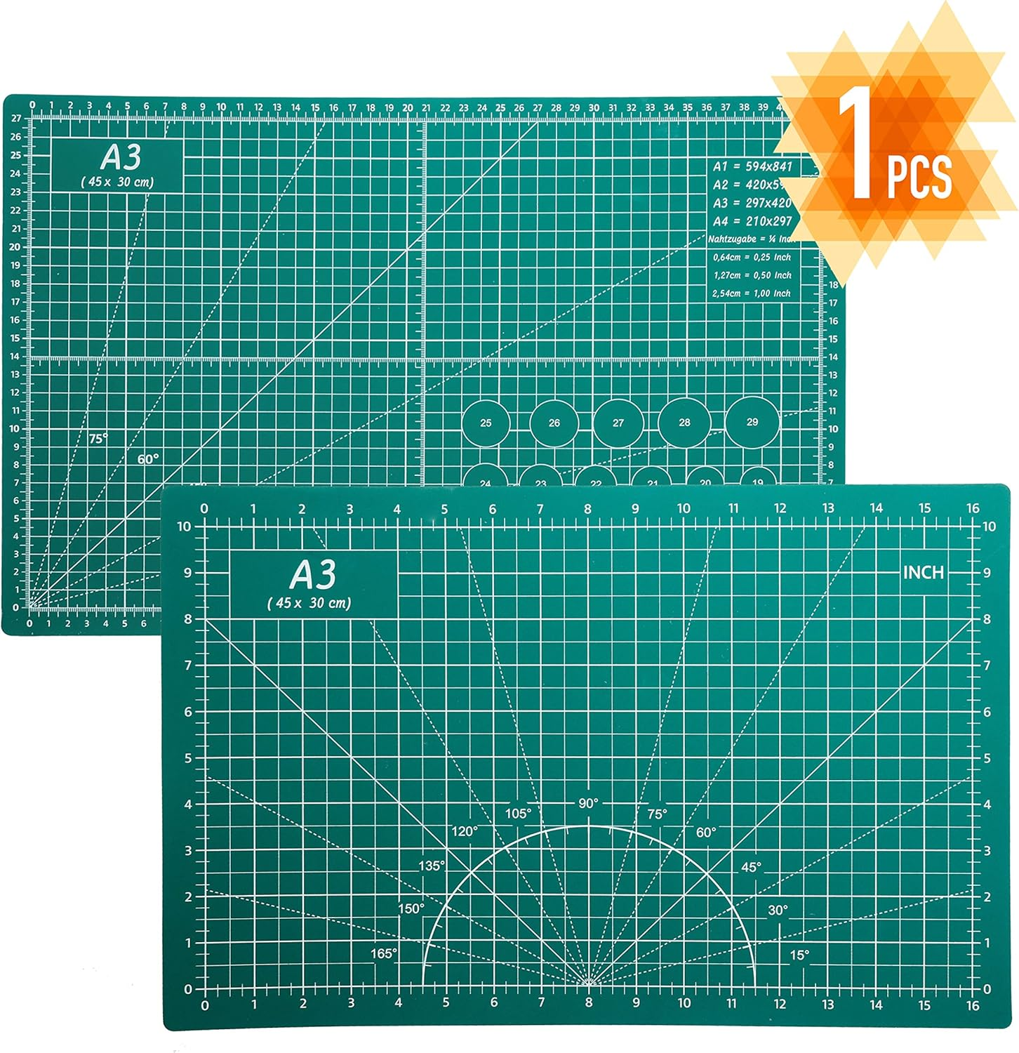 TCAIRG Self Healing Cutting Mat 18 Inchx12 Inch Non-Slip PVC Double Sided 5-Ply A3 Art Craft Rotating Mat, Rotary for Quilting, Sewing Crafts Hobby Fabric Precision Scrapbooking Project -GREEN image number 6