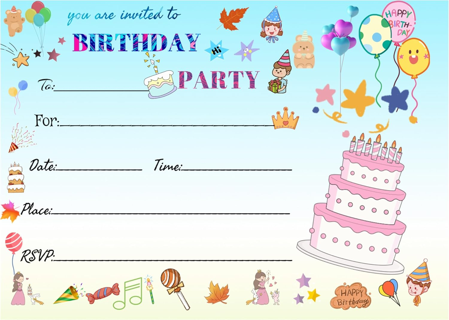 15 Birthday and Party Invitation Cards with Envelopes,Uniquely Designed Birthday Cards for Children,Men, Women and Kids (Champagne Gold)