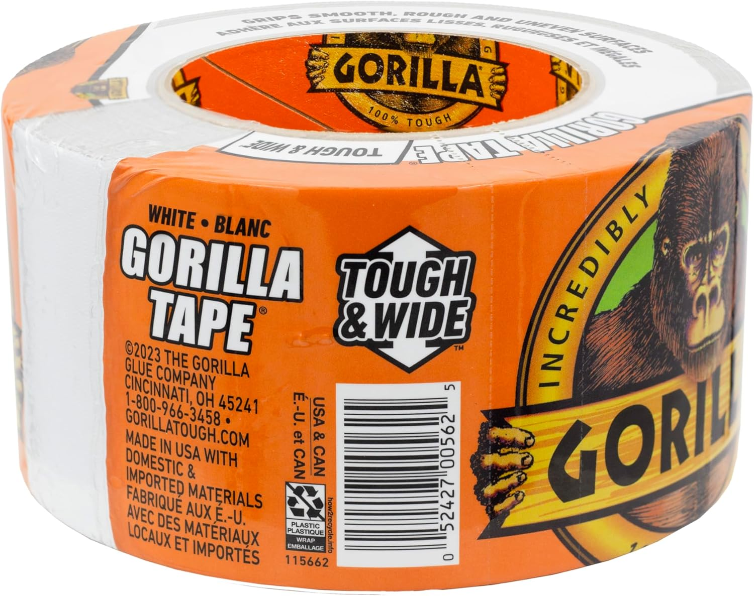 Gorilla Tough & Wide Duct Tape, 2.88" X 25 Yd, White, (Pack of 1) image number 2