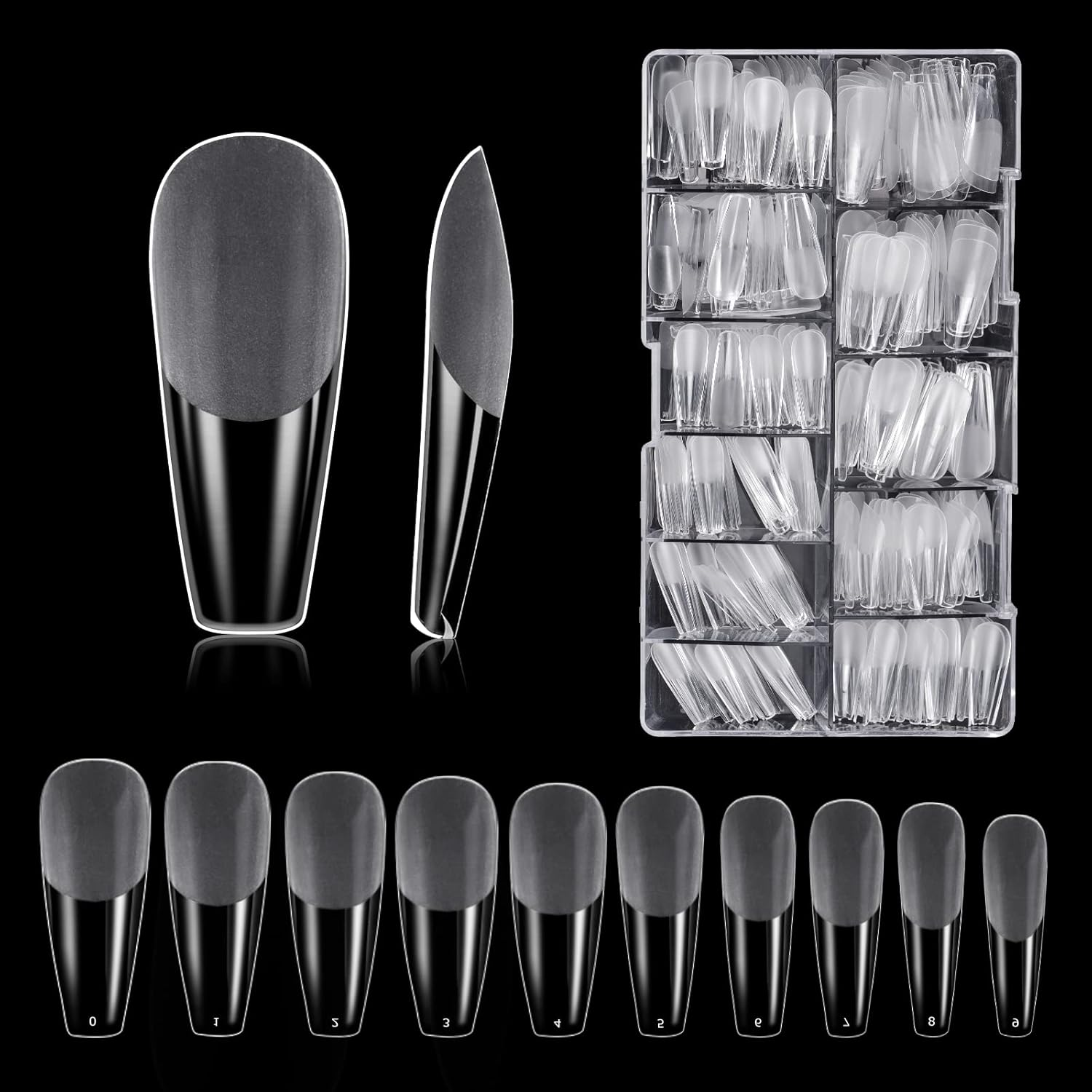 Nail Tips, 500 Pieces False Nail Acrylic Artificial Nail Tips with Storage Case for Nail Salons and DIY Nail Art at Home 10 Sizes (Almond Shape)