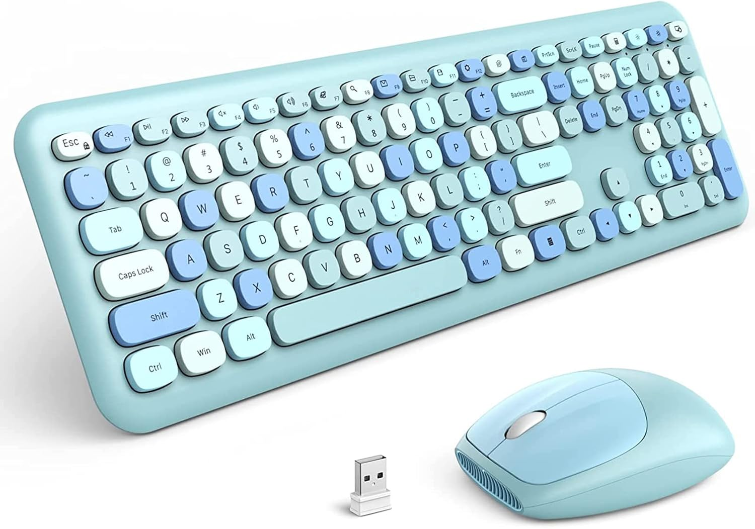 Youker Wireless Keyboard and Mouse Combo Retro Typewriter Keyboard 2.4Ghz USB Wireless Connection Colorful Keyboard with Stylish round Keys for Mac Windows 7/8/10/11 Laptop Desktop
