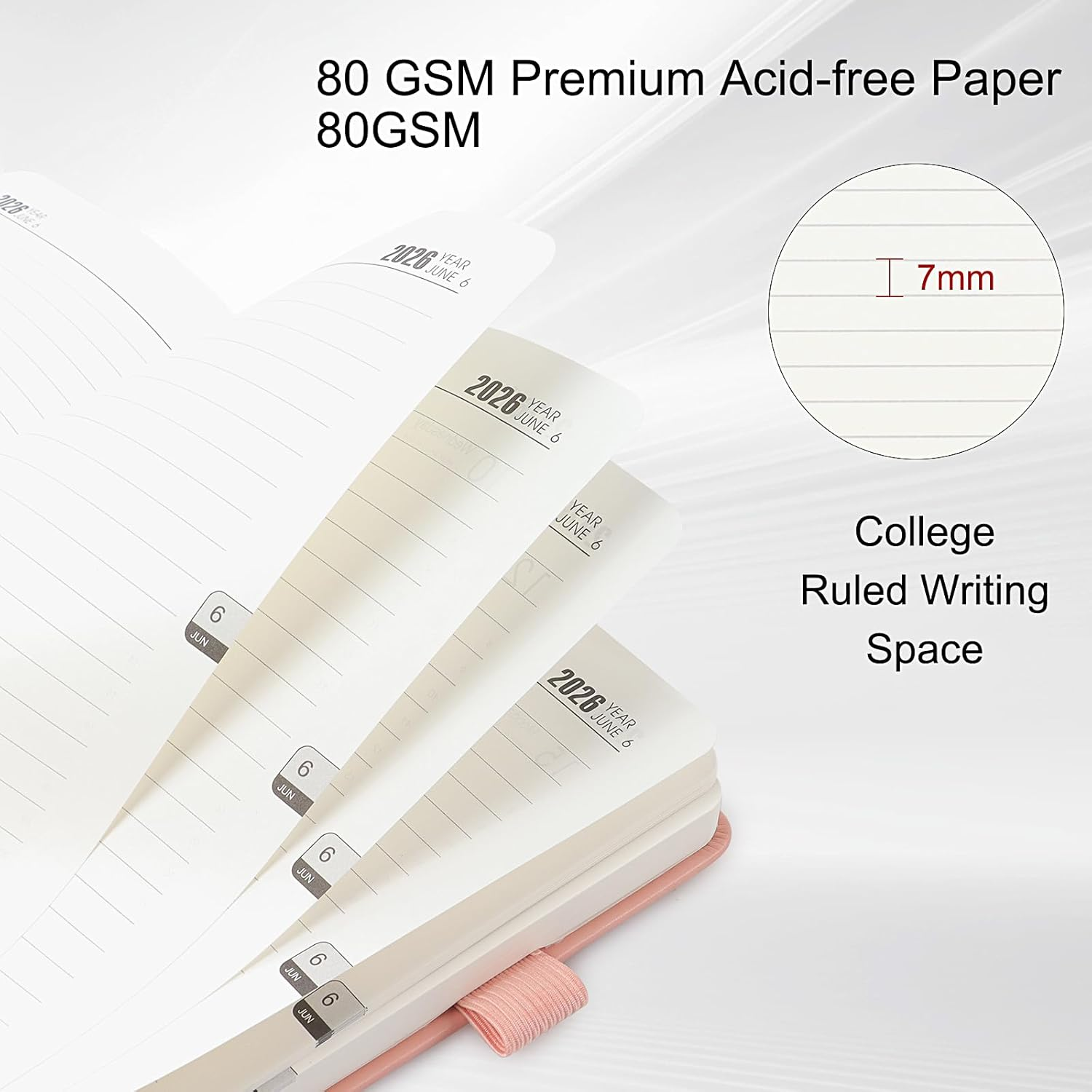 2026 Academic Diary - Daily Planner A5 Diary, Day per Page,Leather Academic Year Diaries from Jan to Dec, Self-Care 2026 Journal Notebook, Monthly Planner with Pen Loop (Black) - Haze Blue image number 7