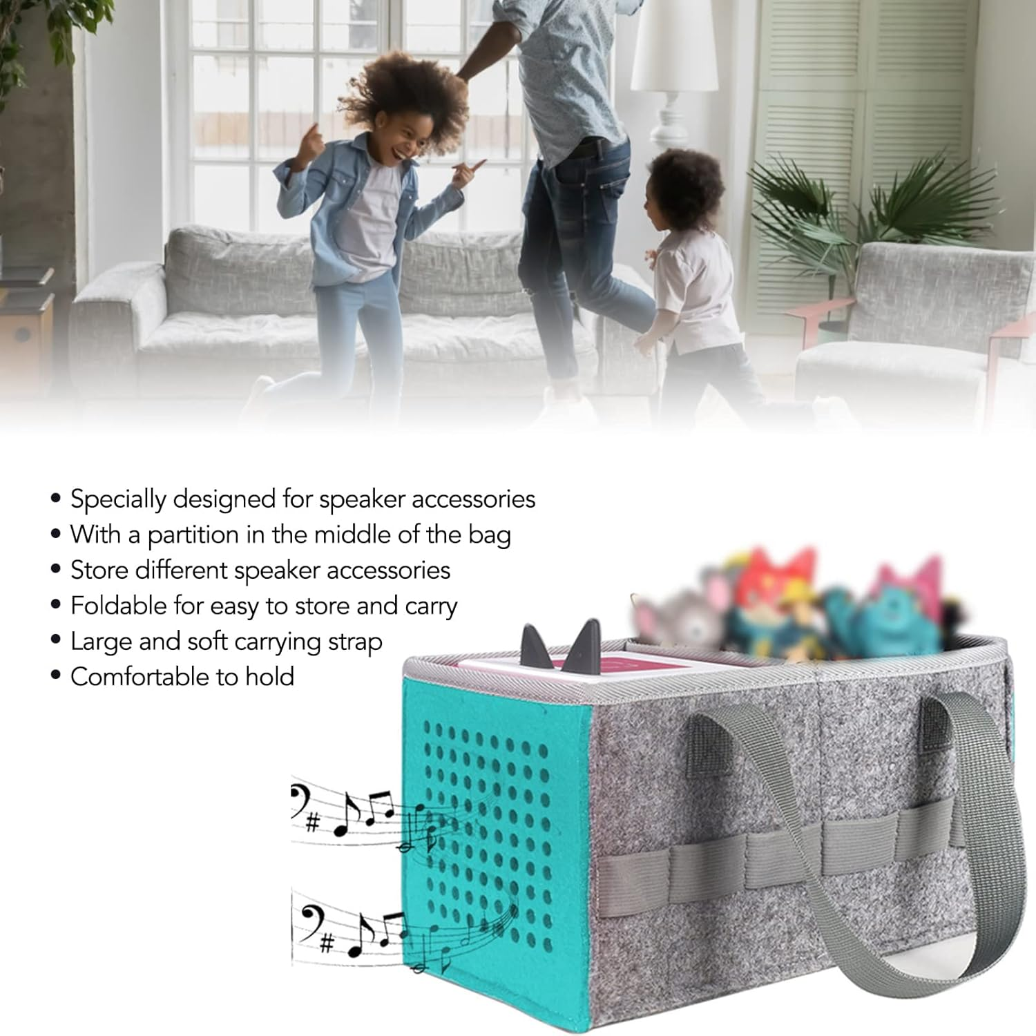 Carrying Case for Tonies Starter Set, Foldable Portabletravel Storage Bag with Handle Large Space Felt Organizer Case for Tonies Figurines, for Kids Toniebox Accessories (Lake Blue) image number 2