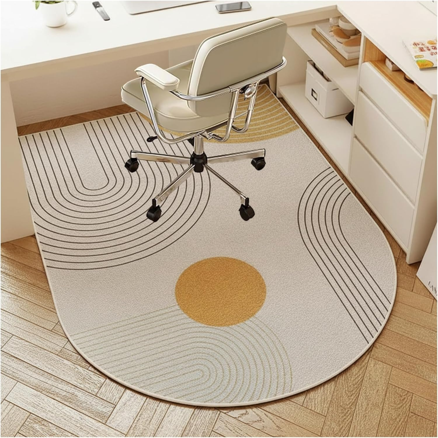 Office Chair Mat for Hardwood Floor, 120X90Cm Non-Slip Backing Floor Mats, Easy Glide Computer Desk Mat Protector for Rolling Chair under Desk Rug-Gold