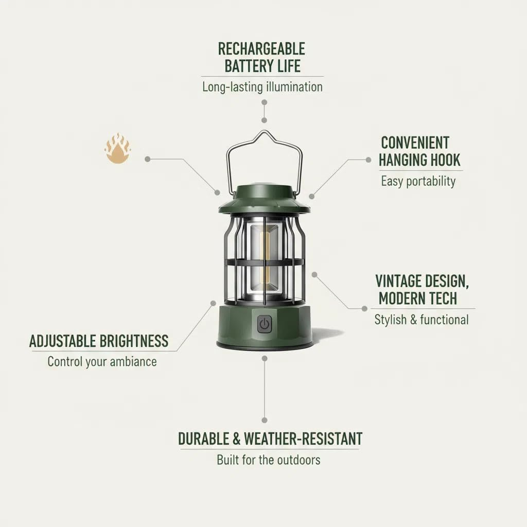 LED Camping Lantern, Battery Operated Portable Lantern, 1200Mah Rechargeable Battery, Waterproof for Outdoor Camping, Emergency Power Outage, Tent Light, Camping Lights & Lanterns image number 4