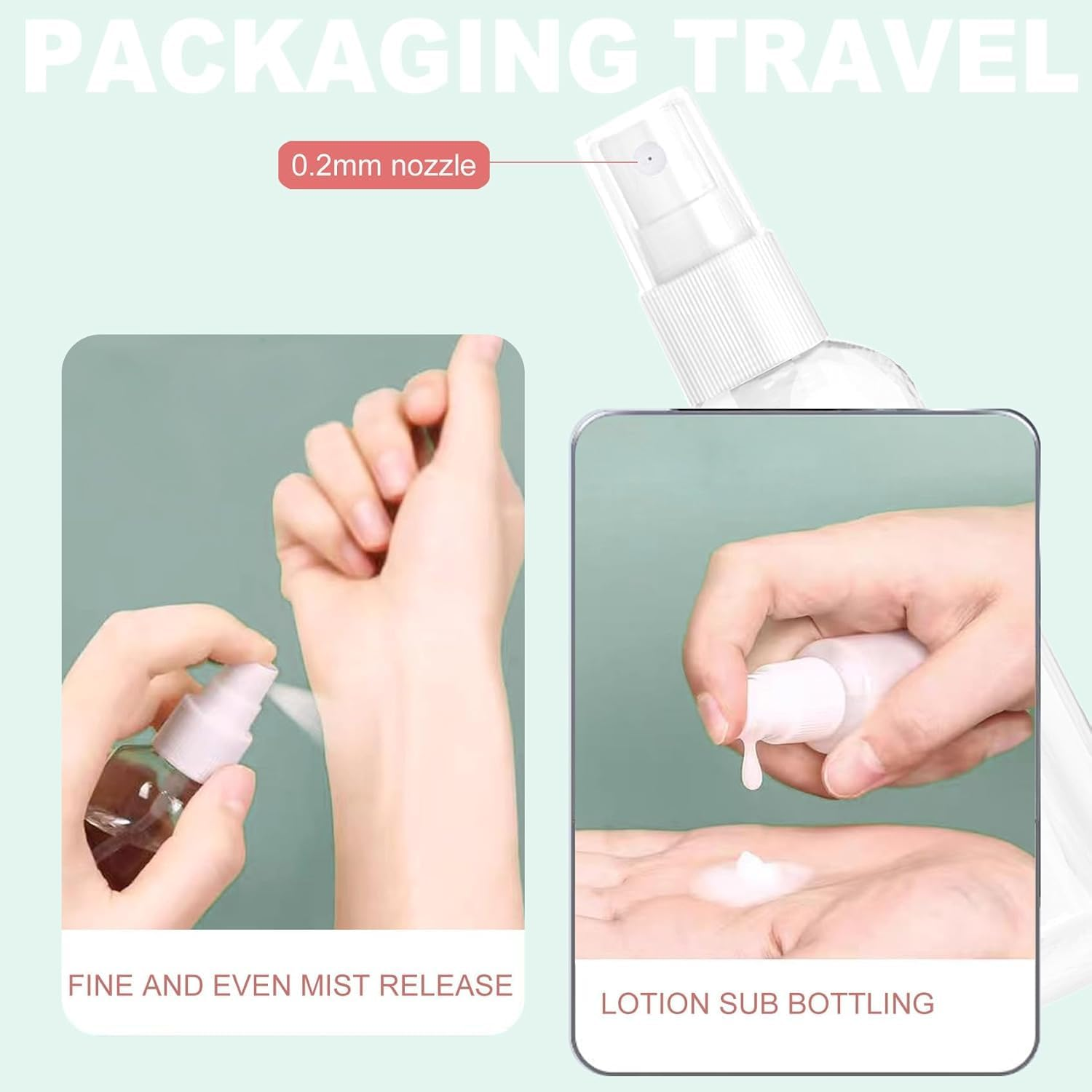 4 Pack Fine Mist Spray Bottles 2Oz Clear Plastic Empty Refillable Mini Spritzer for Travel, Cleaning, Gardening, Skin Care Atomizer(2 * 50Ml，2 * 100Ml) image number 1