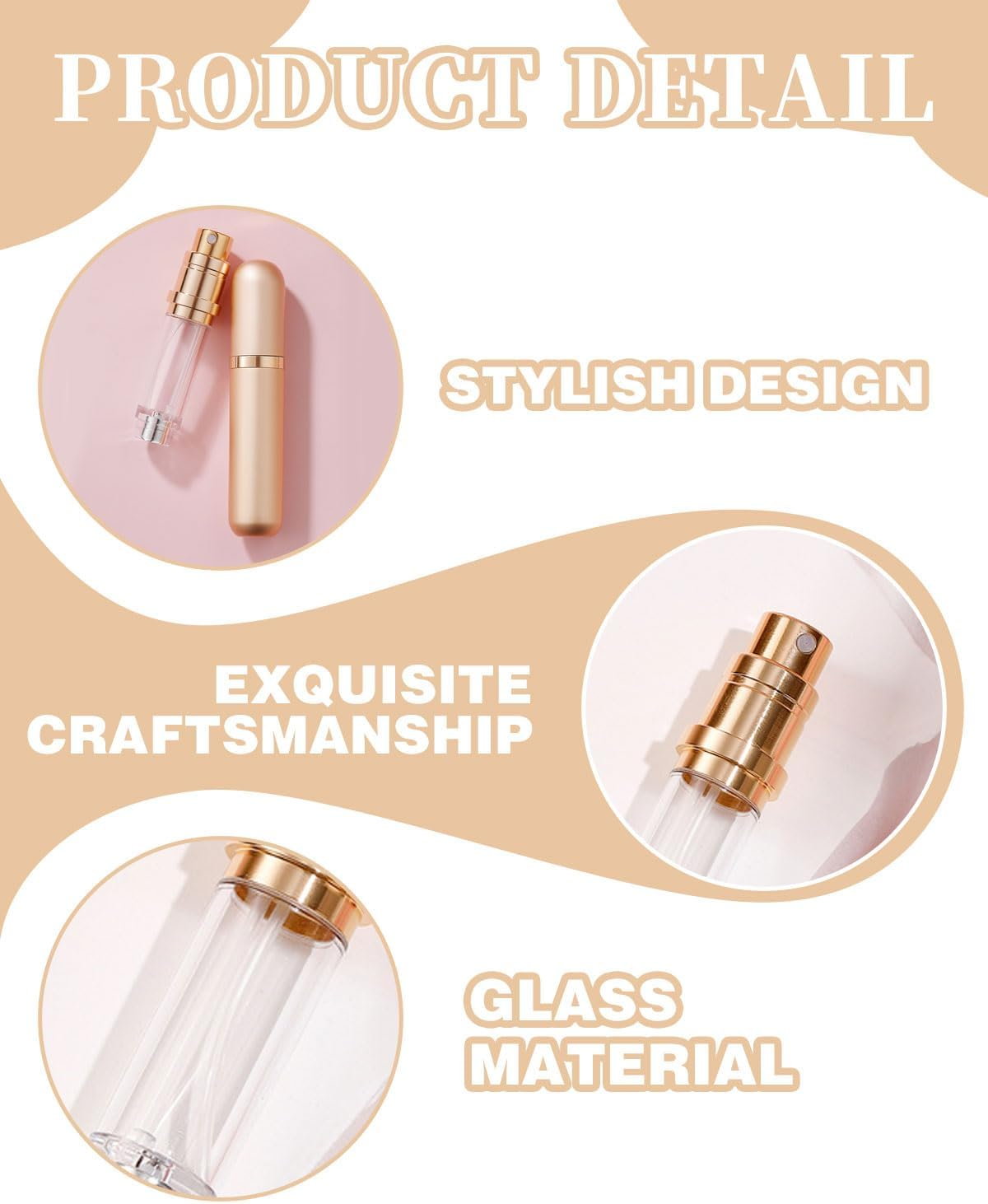 FUGLUS 1 Travel Perfume Atomizer, Mini Portable Refillable Perfume Refill Atomiser, Travel Refill Perfume Atomizer Travel Bottle, 5Ml (Champagne Color) image number 1