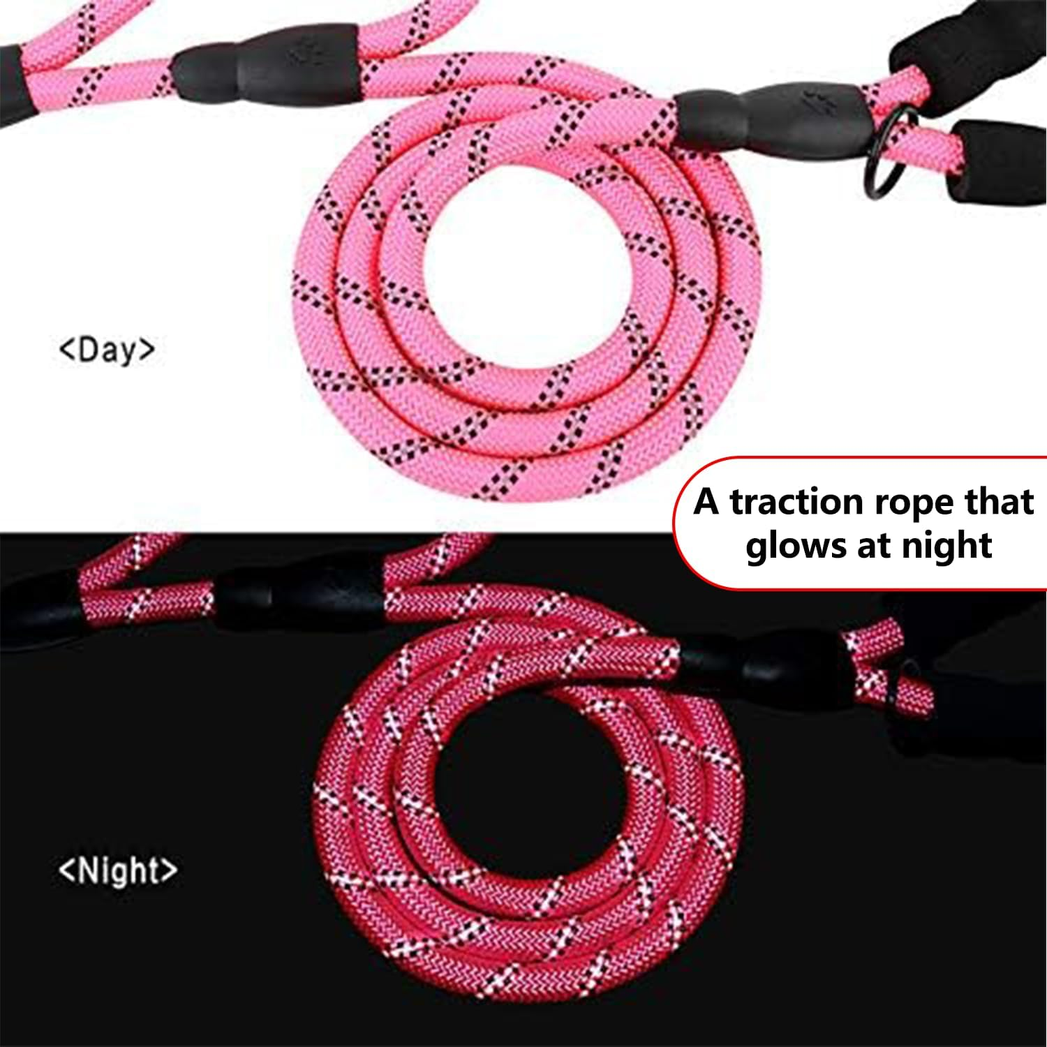 Dog Leash with Double Handles and High Reflective Dog Leash, Non-Slip Pet Dog Leash, Suitable for Small, Medium and Large Dogs (1.2Cm*1.5M, Pink)