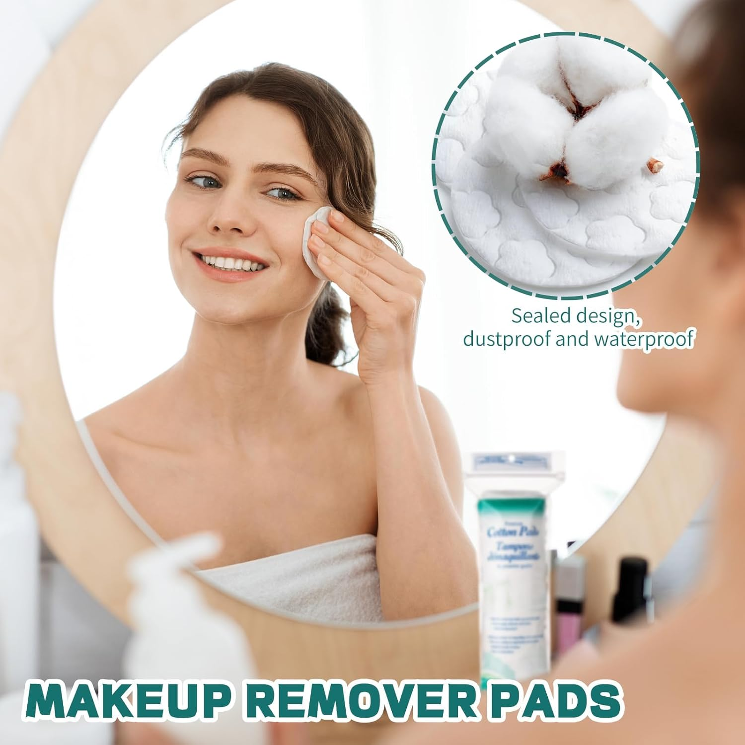 300 Count Premium Cotton Rounds, Makeup Remover Pads, Pure & Natural Facial Cleansing round Pads, Lint-Free, 3 PACK image number 1