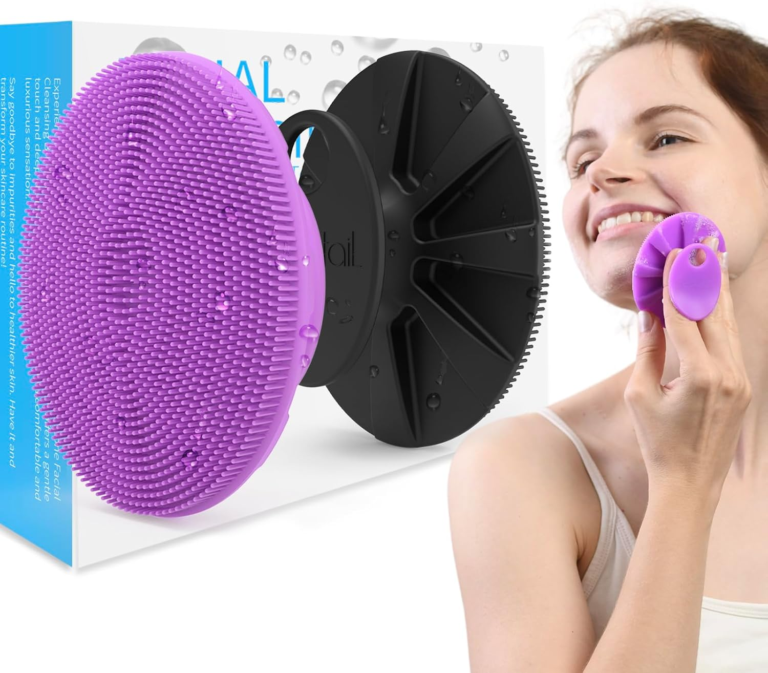 BEAUTAIL Silicone Face Scrubber 2 Pack, Manual Facial Cleansing Brush, Gentle Face Exfoliator for Sensitive Skin, Skin Care Exfoliating Face Brush for Men and Women, Black+Purple image number 6
