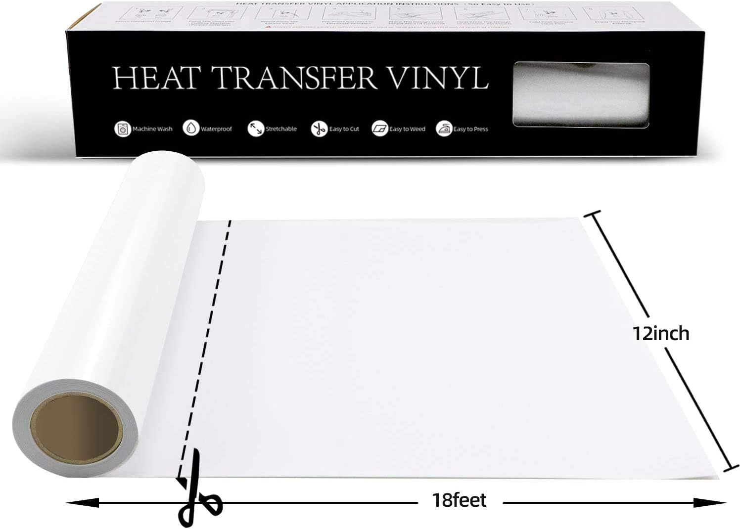 Heat Transfer Vinyl HTV - 12" X 18Ft Iron on Vinyl for Cricut & Silhouette Cameo, Heat Transfer Vinyl Easyweed & Cut, HTV Vinyl Roll for T-Shirts Bags and Other Textiles (02-White) image number 5
