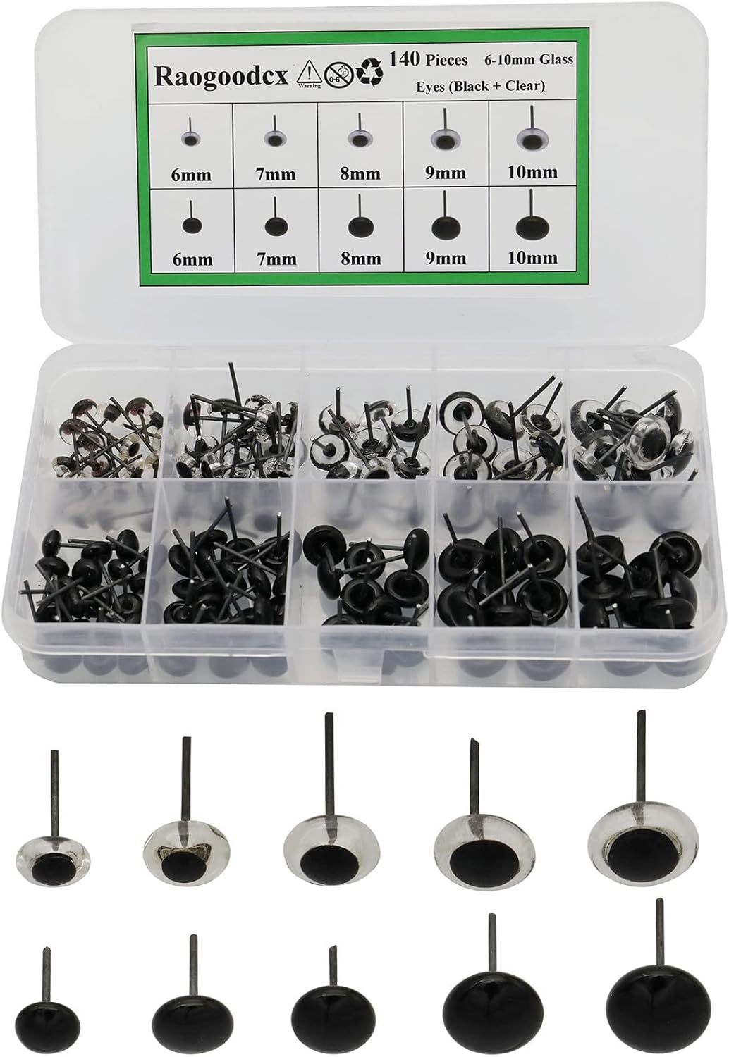 140Pcs Needle Felting Eyes 6-10Mm Mini Glass Black with Clear Eyes Kits for Toy Teddy Puppets Dolls Wool Felting Crafts - Amber With Clear image number 6