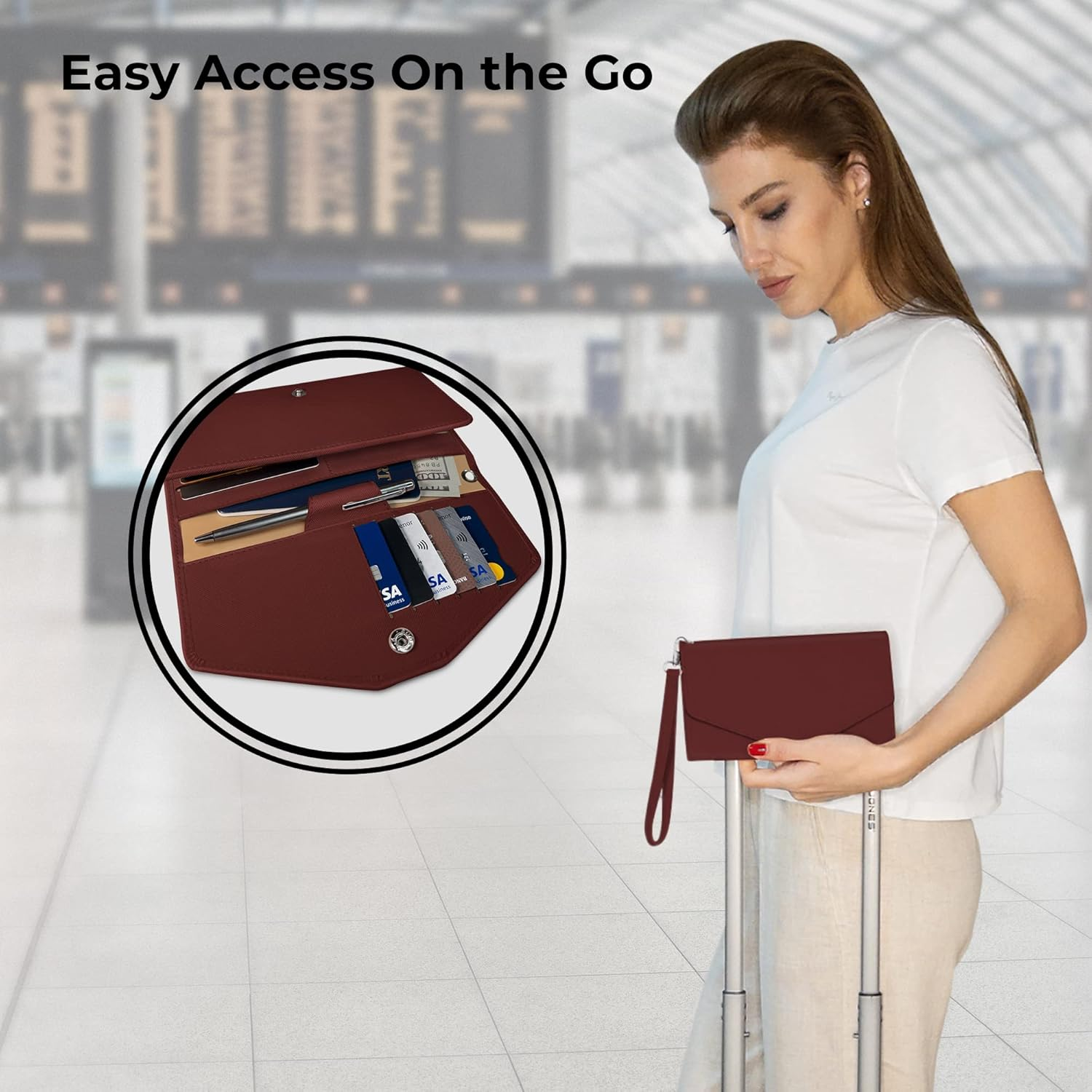 BOACAY Travel Wallet & Passport Holder - Slim Document Organizer for Women & Men - Waterproof Case for Cards, Boarding Passes, Key with Wristlet image number 4