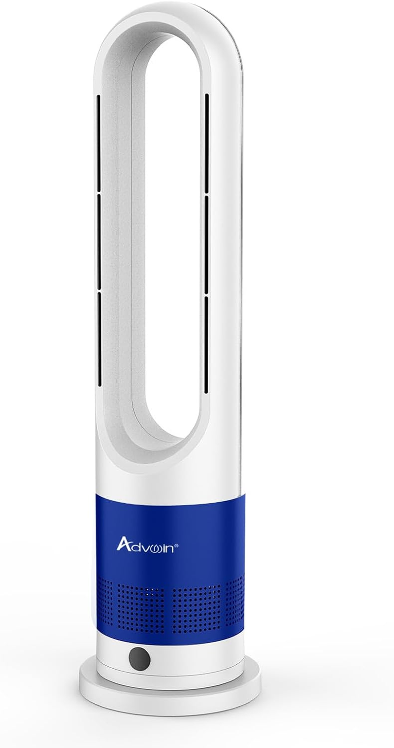 Advwin 2 in 1 Electric Heater, Bladeless Tower Fan with 8 Speeds, Portable Oscillation Fan for Room Bedroom Office Use, Golden