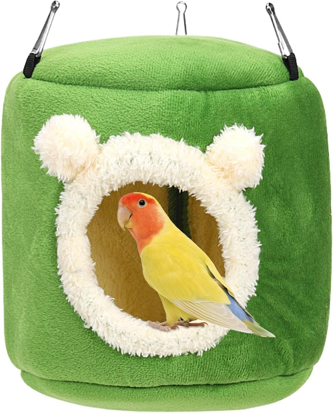 Kuehssn Parrot Warm Nest - with 3 Hooks Winter Bird House Toy,Winter Bird Warmer for Cage, Warm Snuggle Hut for Pearl Birds, Sugar Gliders, Munias, Squirrels, Hamsters