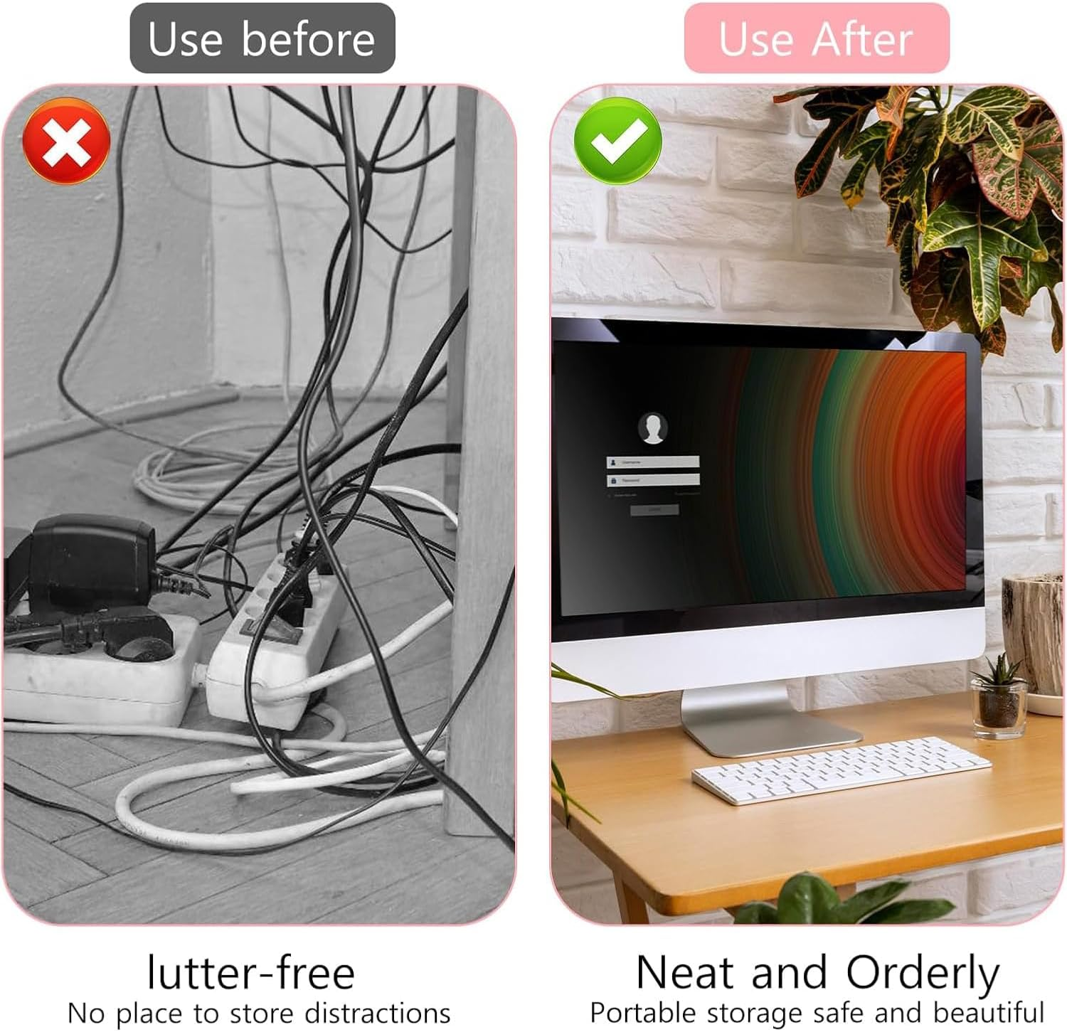 Lexziuo 10PCS Reusable Silicone Cable Ties - Colorful Cord Organizer Straps with Locking Buckles & Wire Labels for Neat Cable Management