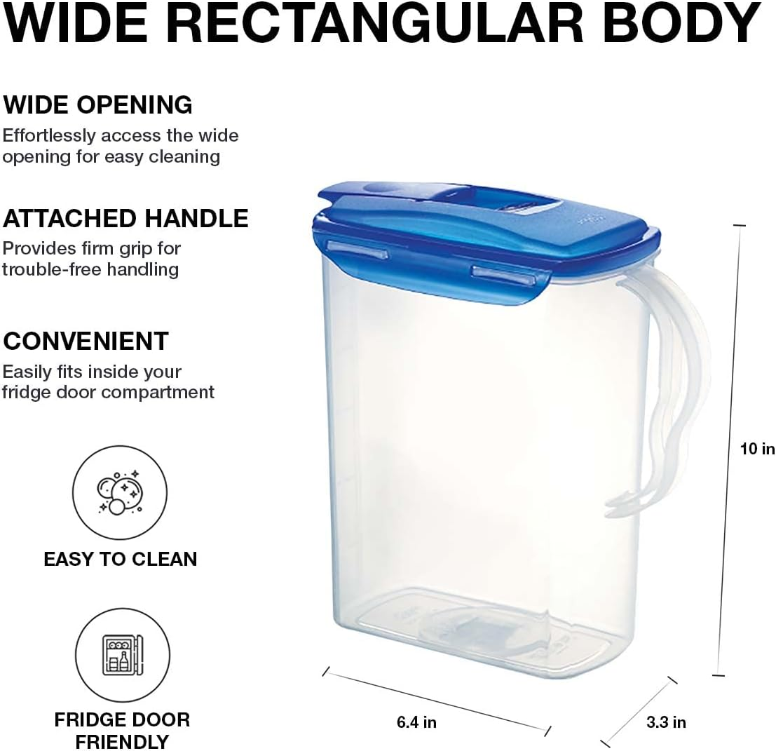 Locknlock Aqua Fridge Door Water Jug with Handle BPA Free Plastic Pitcher with Flip Top Lid Perfect for Making Teas and Juices, 3 Quarts, Blue image number 2